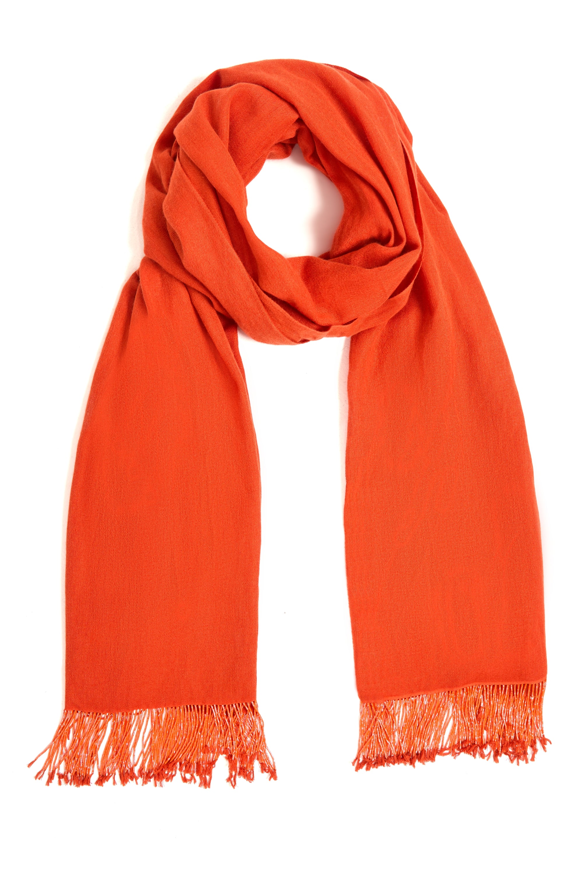 Orange Pashmina Shawl with Beaded Tassels