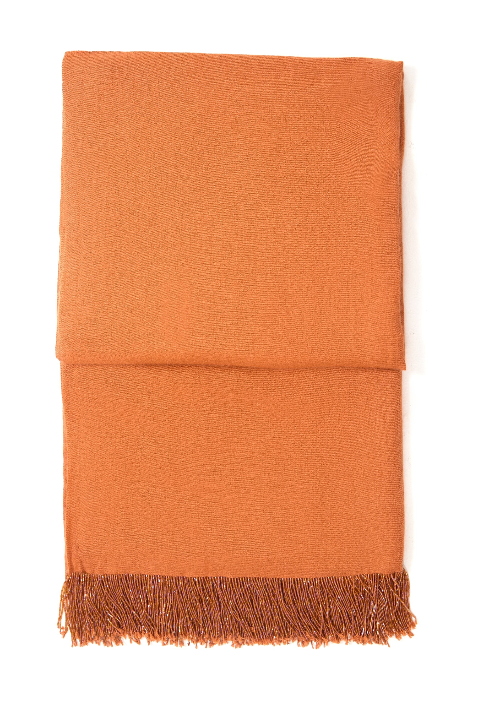 Rust Pashmina Shawl with Beaded Tassels