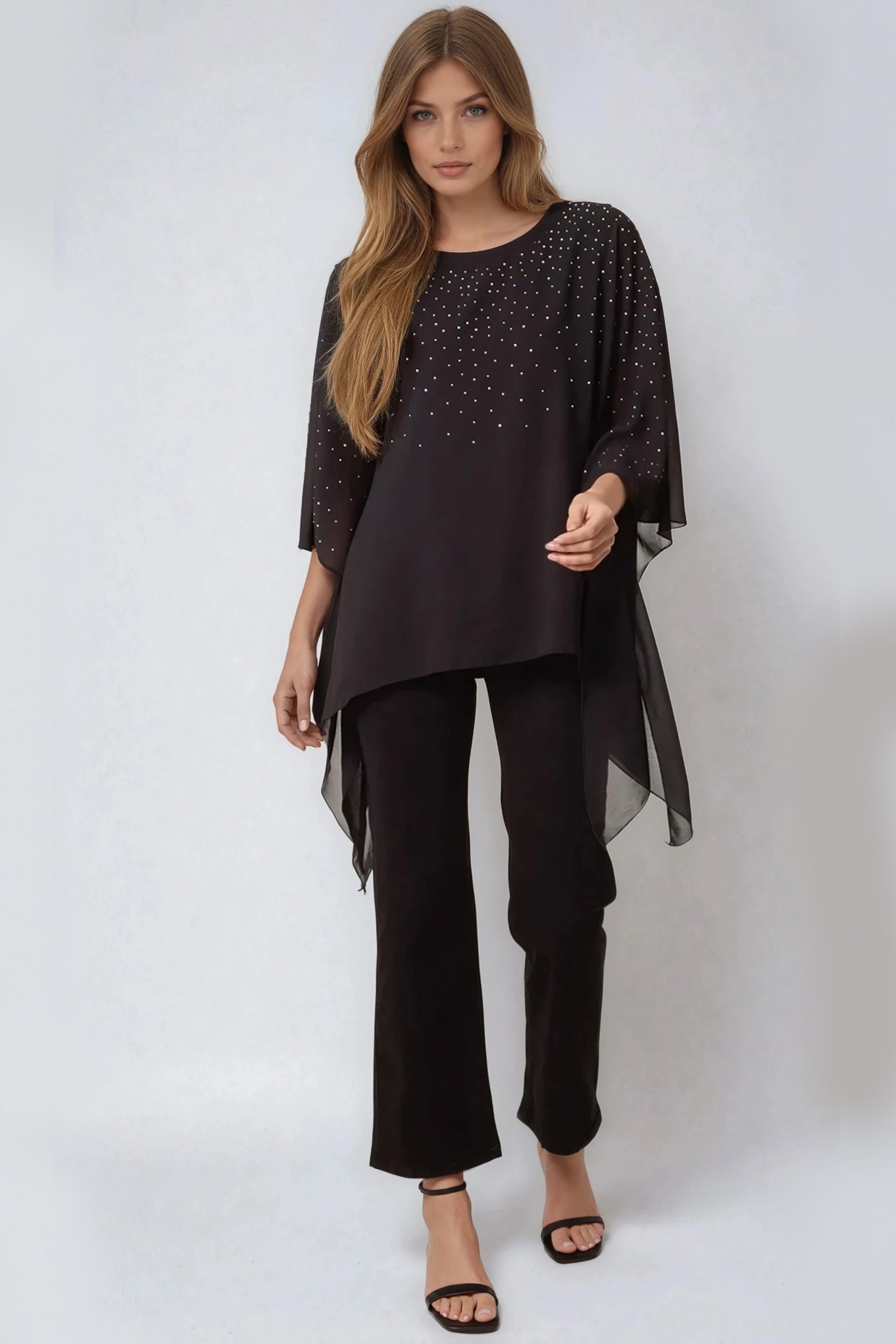 Black Embellished Mesh Top