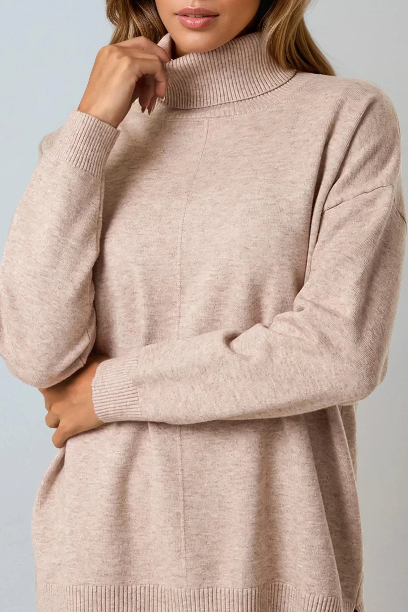 Mocha Knitted Roll Neck Jumper & Trouser Set
