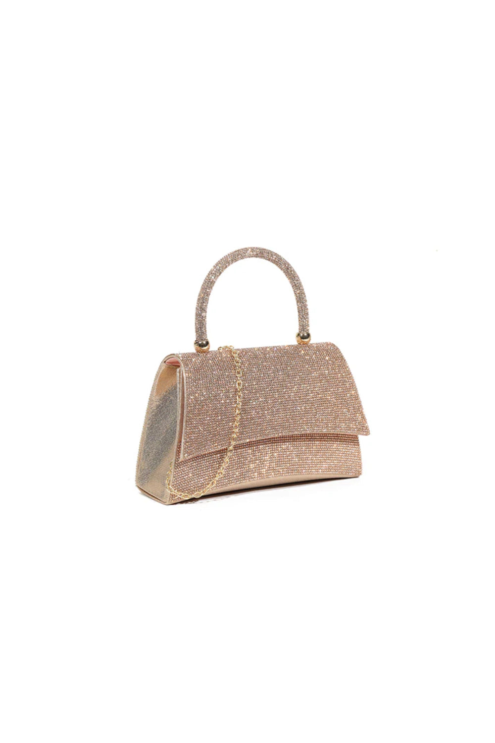Rose Gold Glitter Top Handle Evening Bag