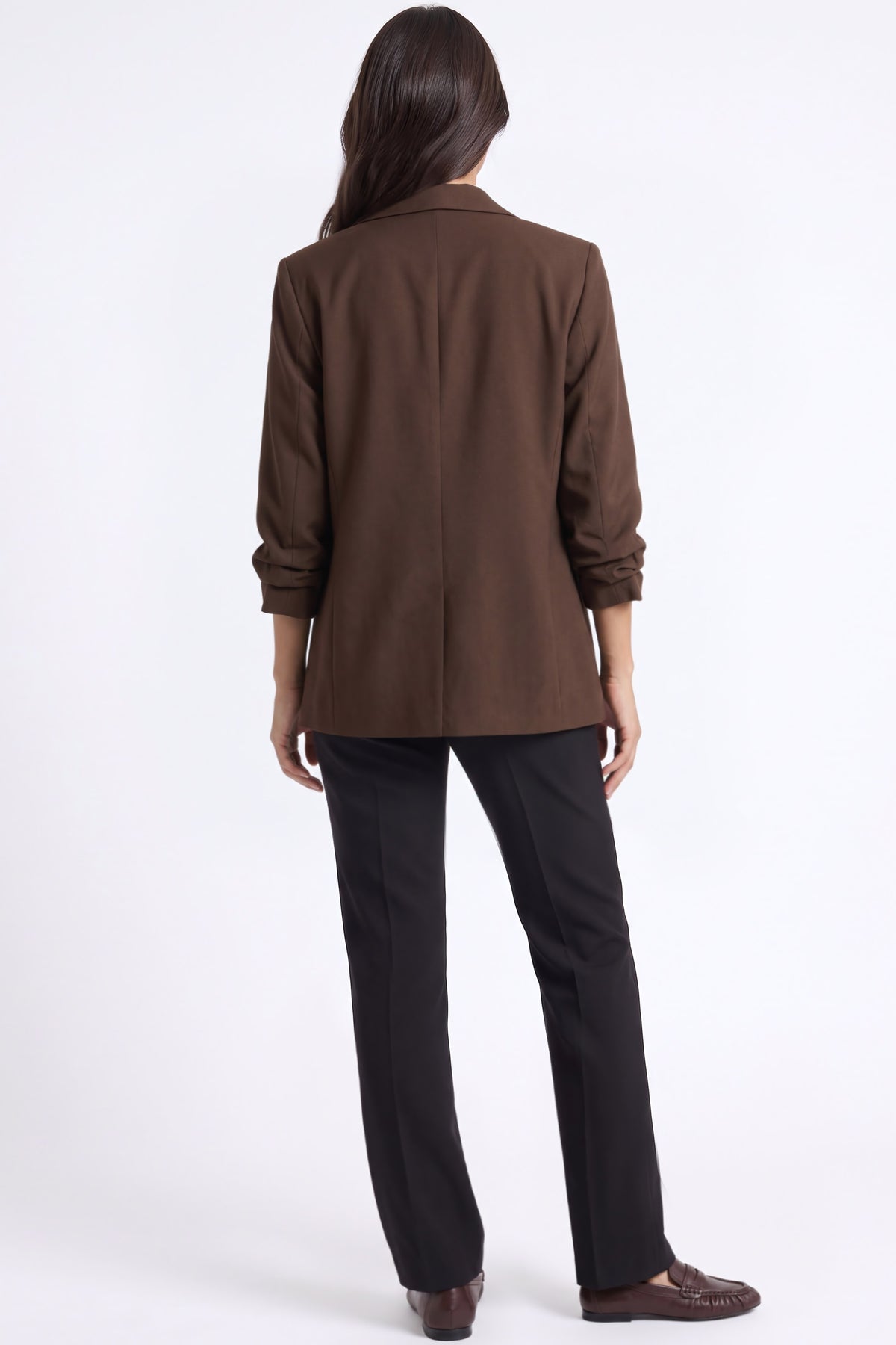 Brown Blazer with Ruched Sleeves