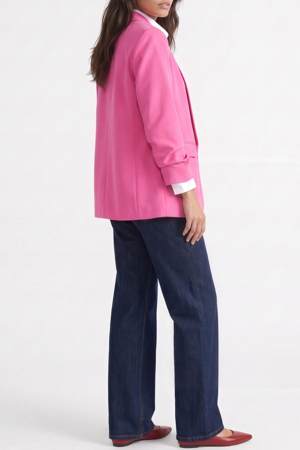 Fuchsia Blazer with Ruched Sleeves