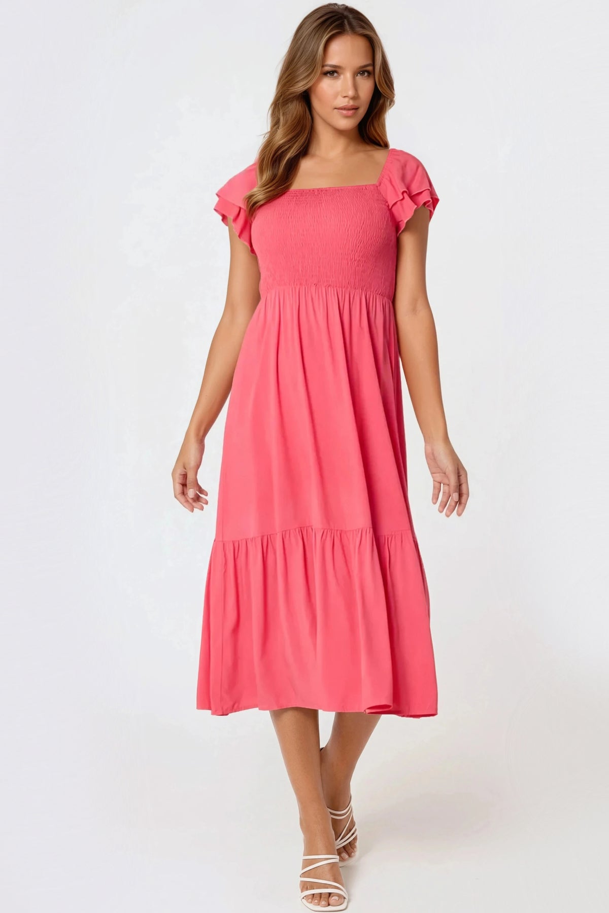 Coral Smock Midi Dress