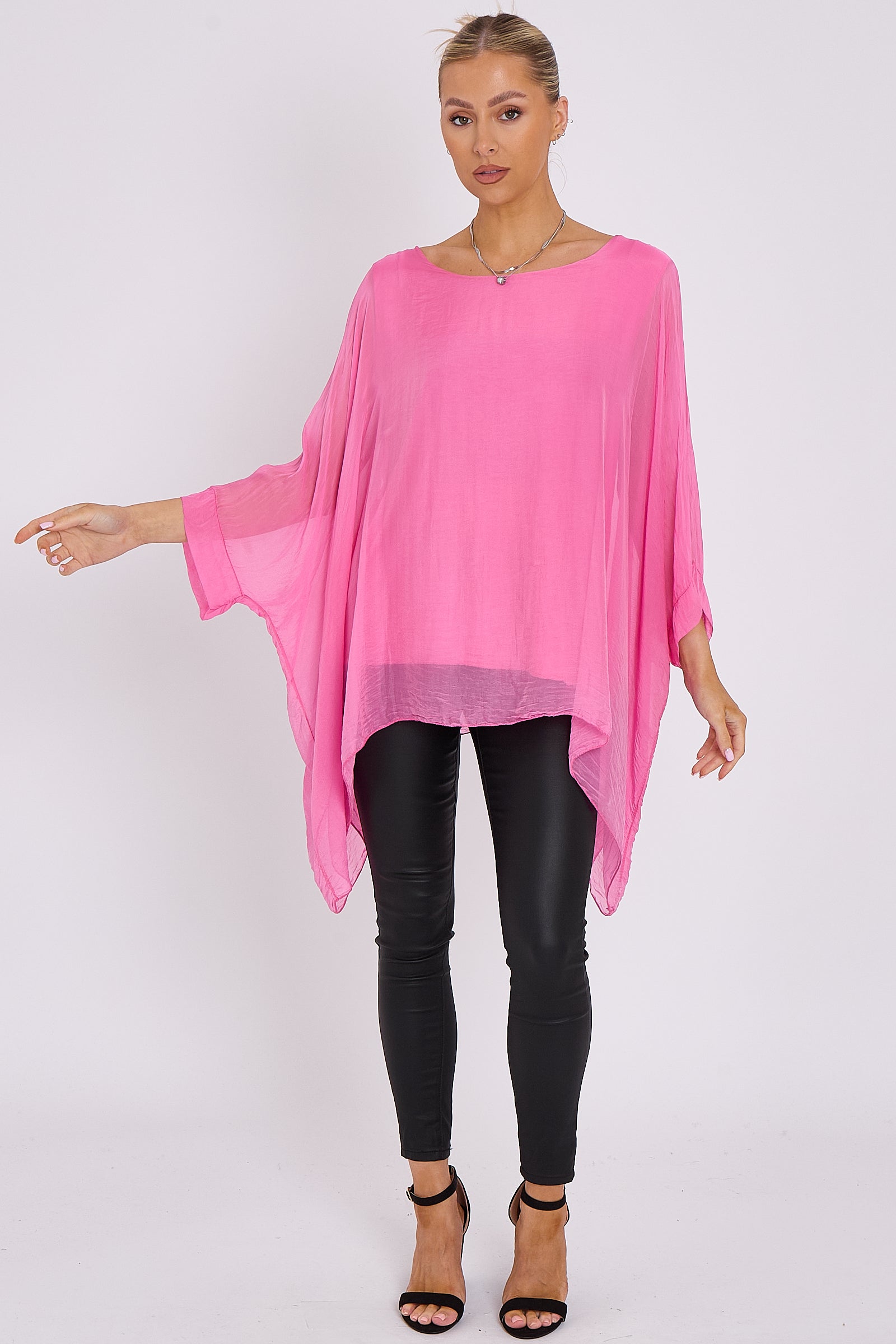 Pink Silk Batwing Sleeve Top Blouse