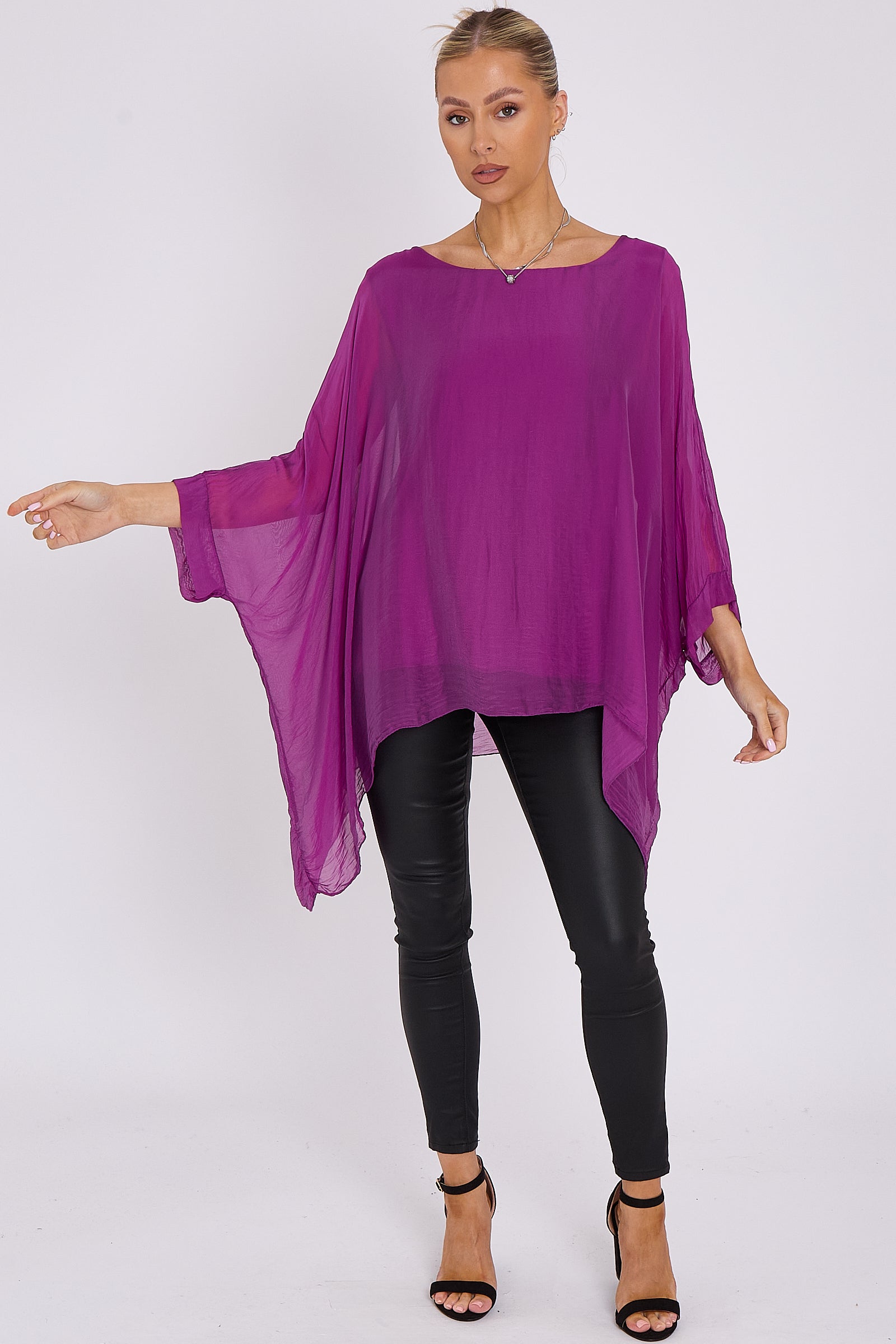 Purple Silk Batwing Sleeve Top Blouse