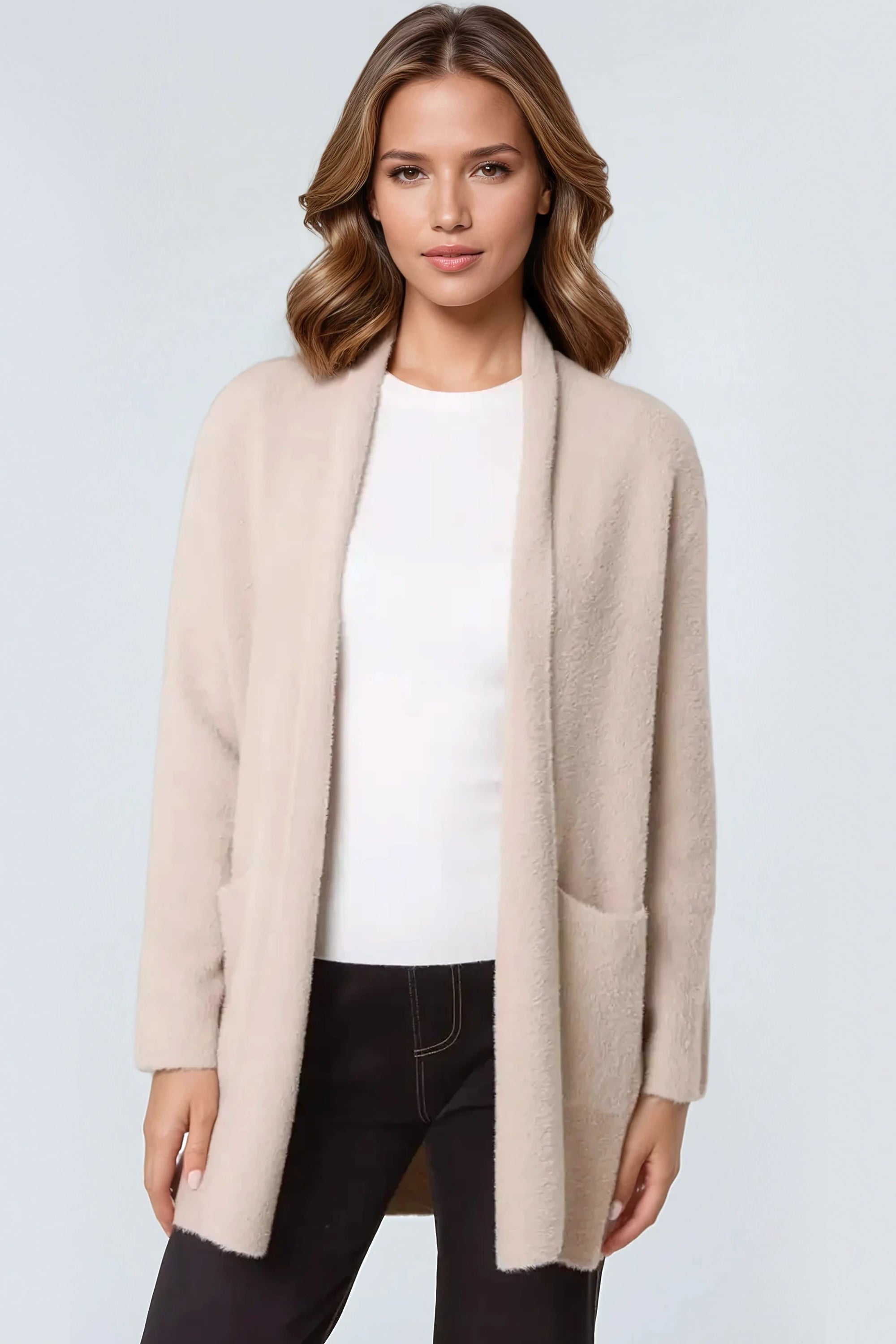 Beige Soft Open Front Cardigan