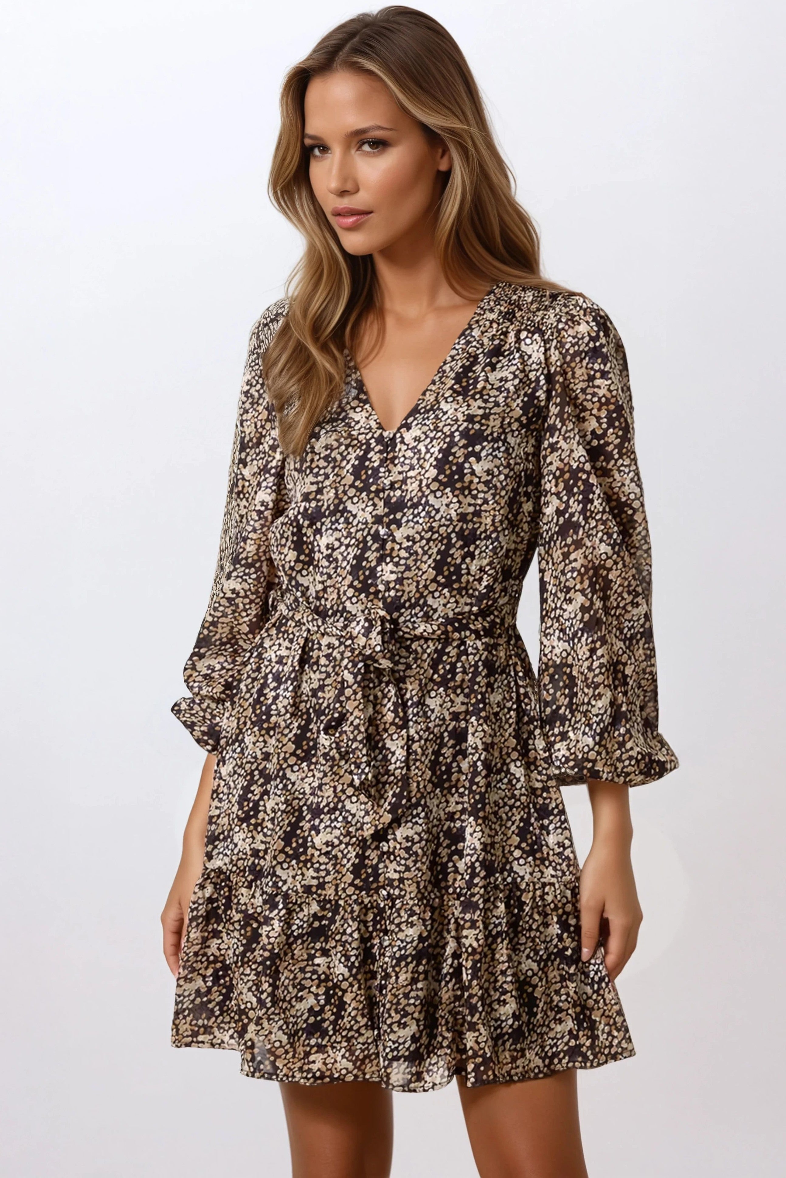 Black Spotty Belted Mini Dress