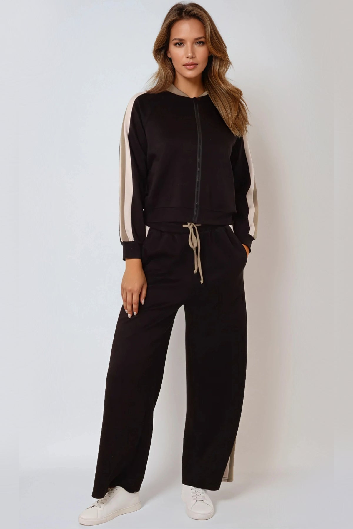 Black Stripe Bomber Jacket & Jogger Set