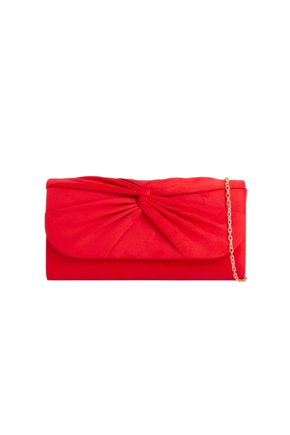 Red Suede Clutch Bag with Knot Detail