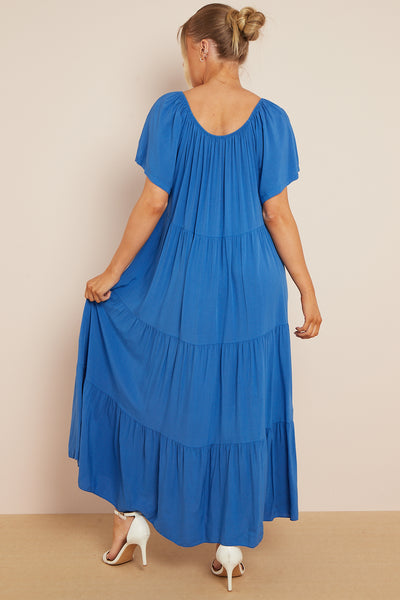 Royal Blue Tiered Off Shoulder Maxi Dress