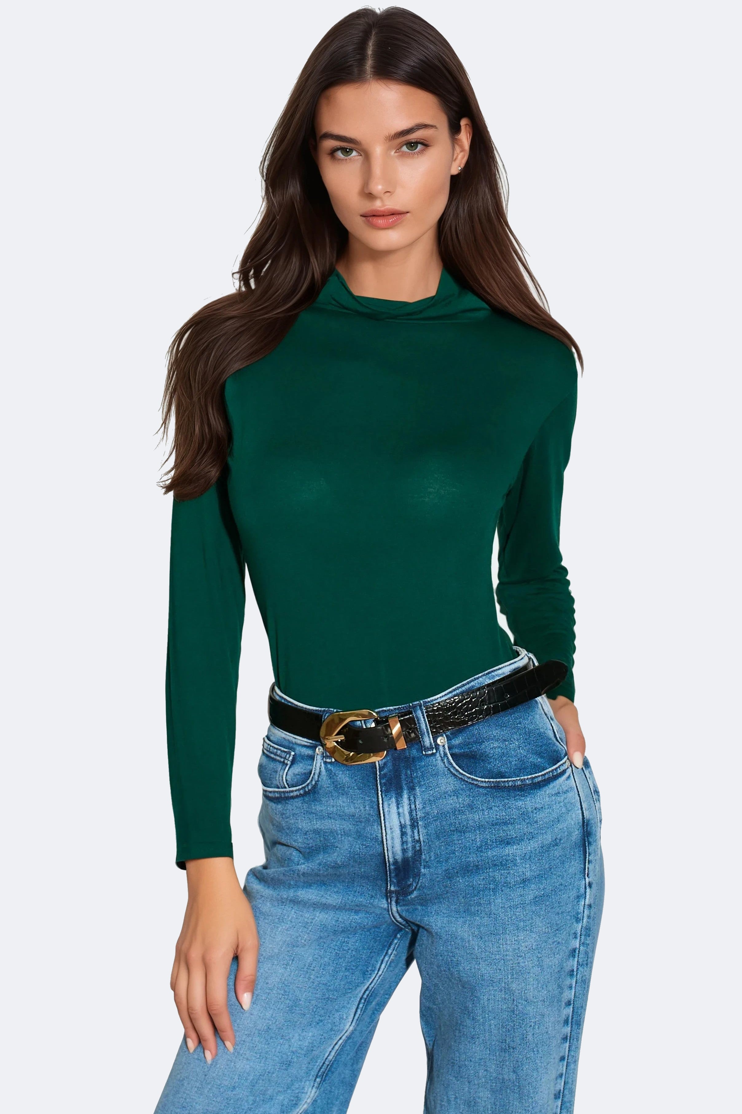Green Turtleneck Long Sleeve Top