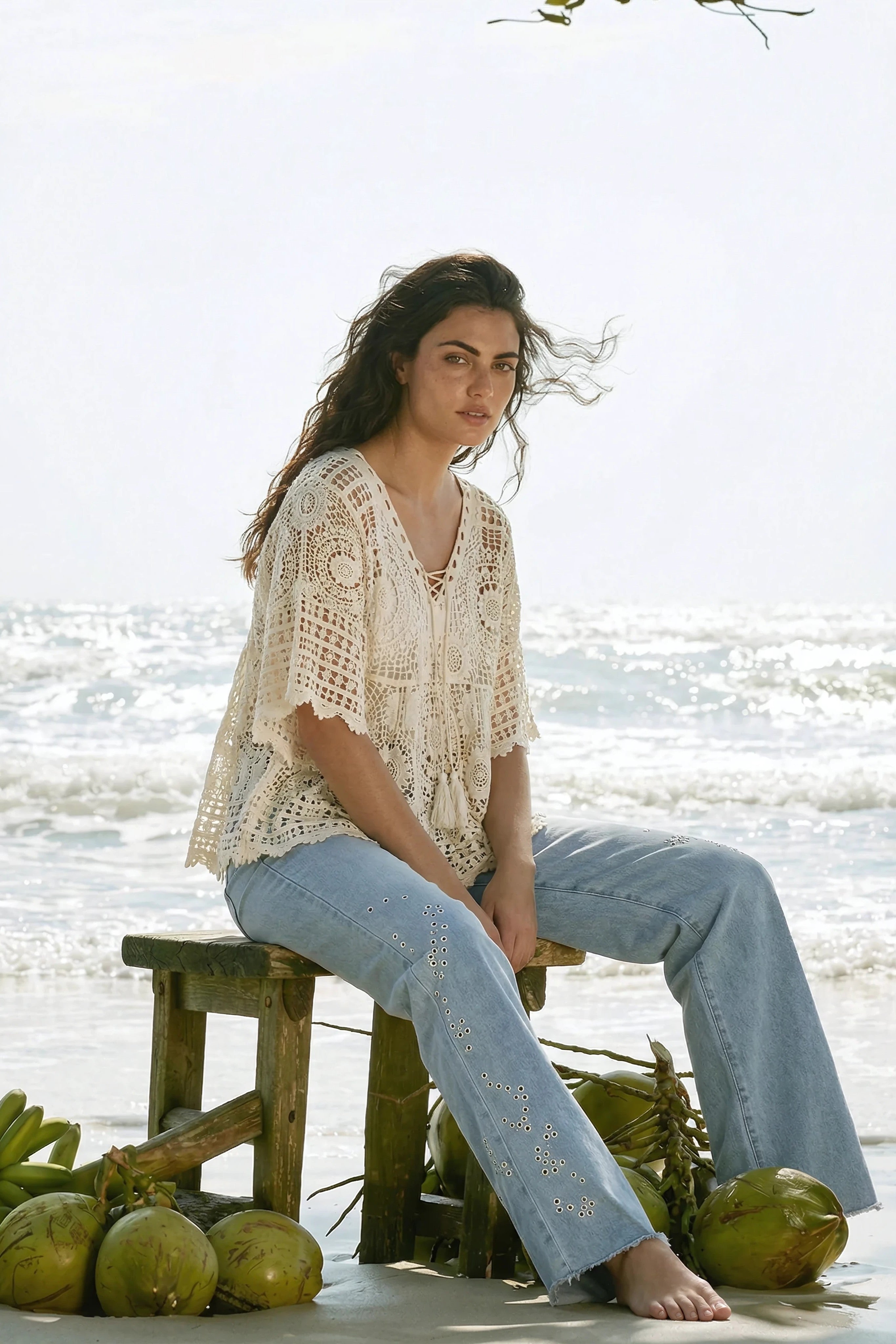 Light Blue Eyelet Embroidered Jeans