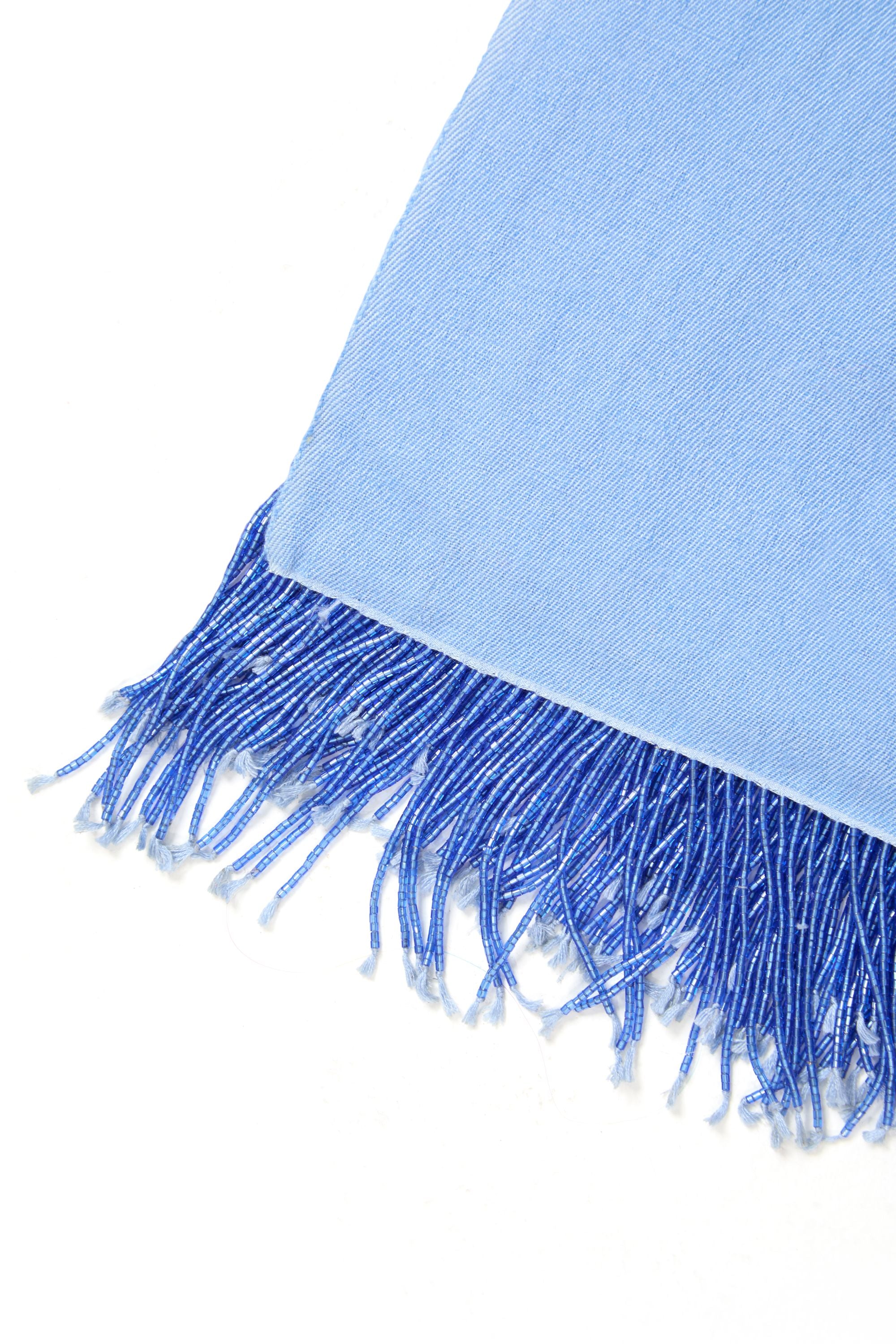 Blue Pashmina Shawl with Beaded Tassels