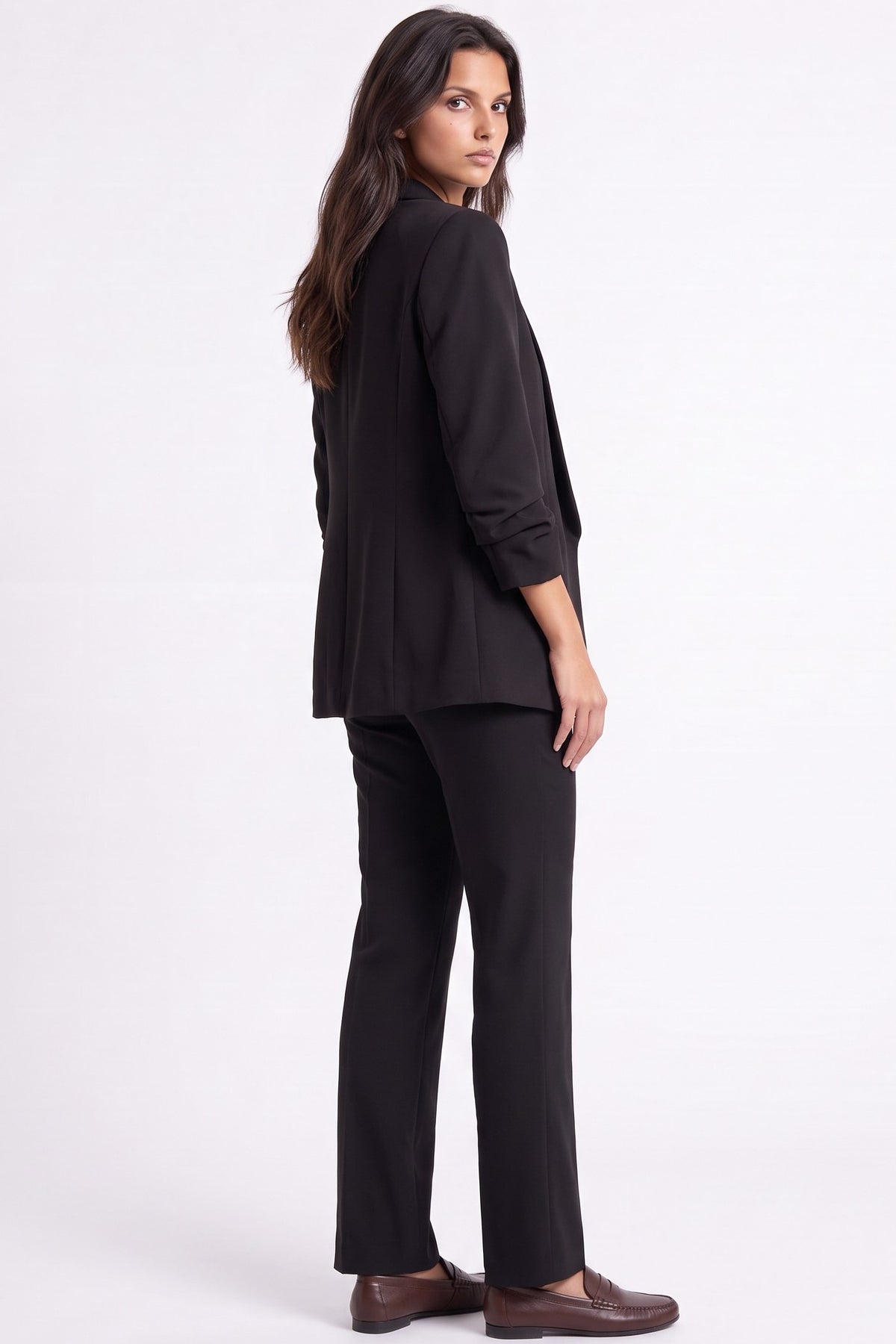 Black Blazer with Ruched Sleeves