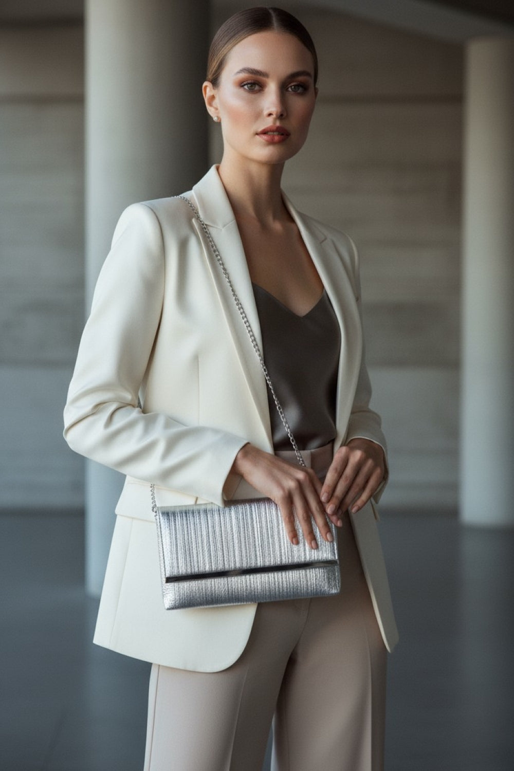 Silver Pleated Clutch Bag