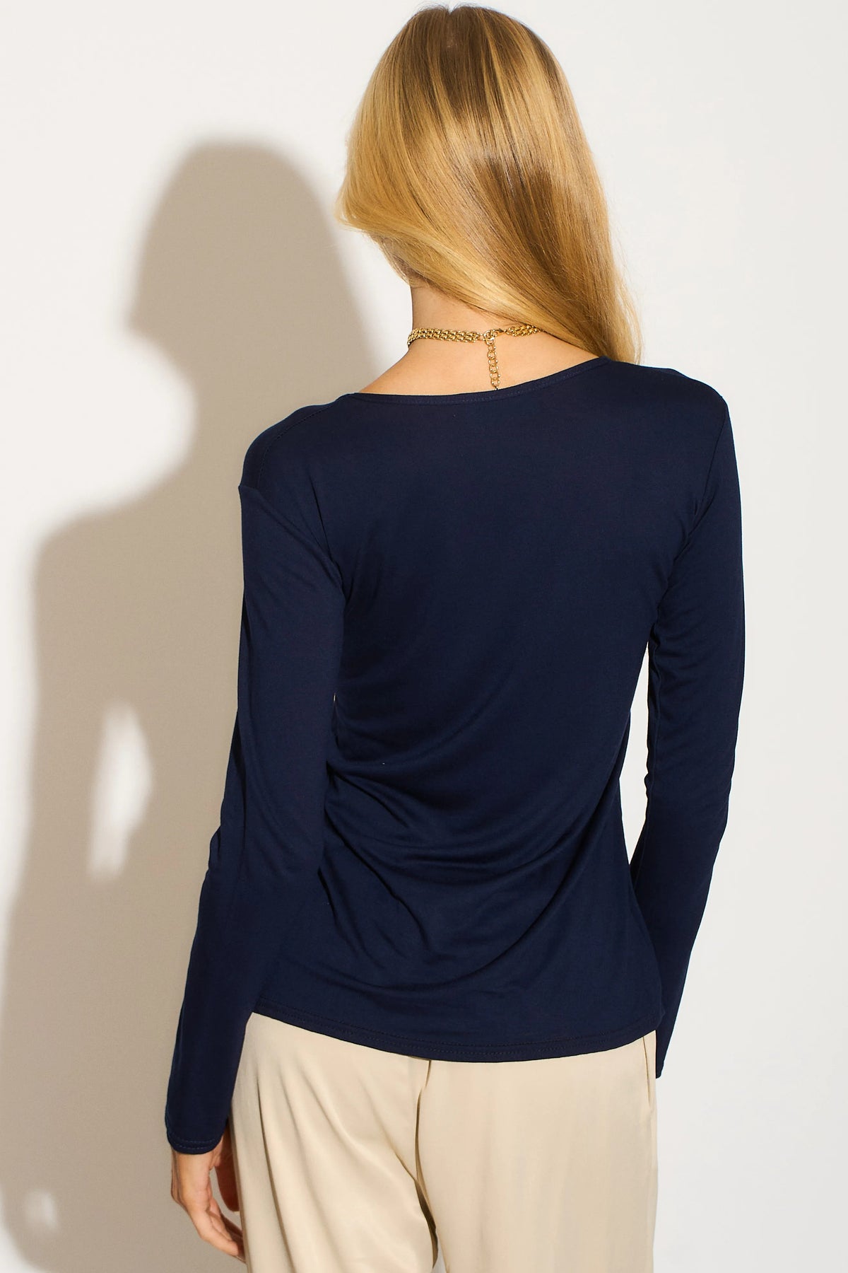 Navy Round Neck Long Sleeve Top