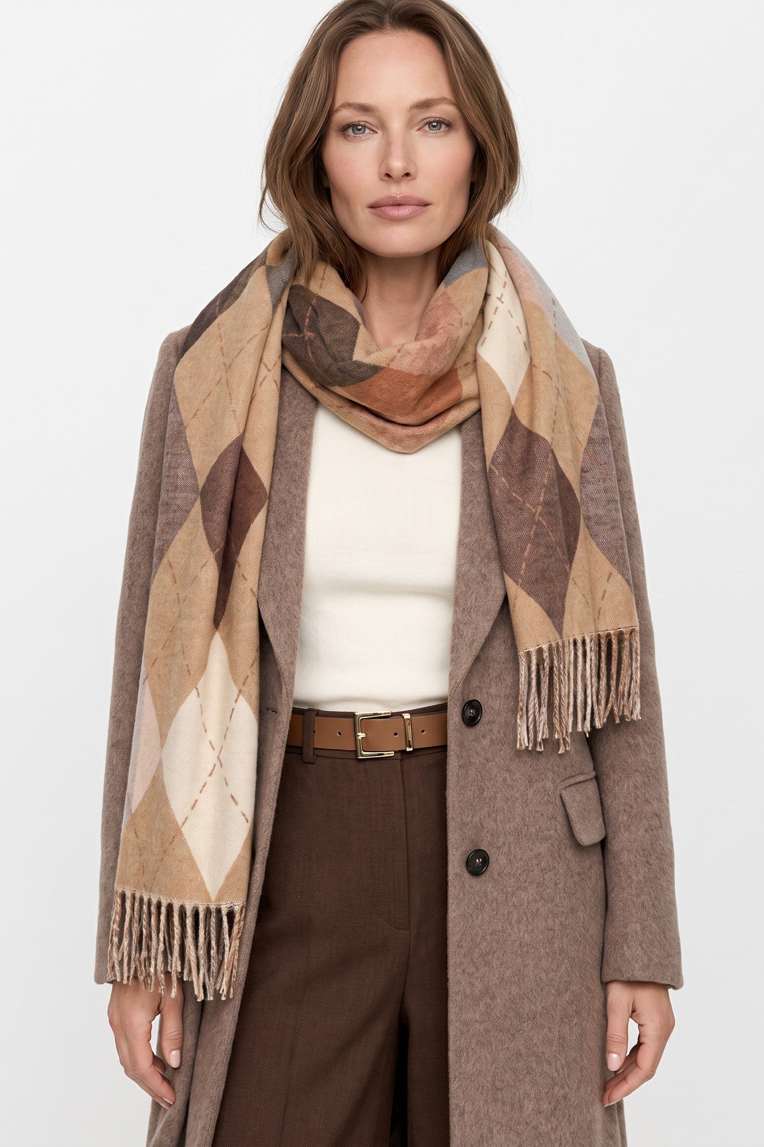 Beige Argyle Pattern Scarf