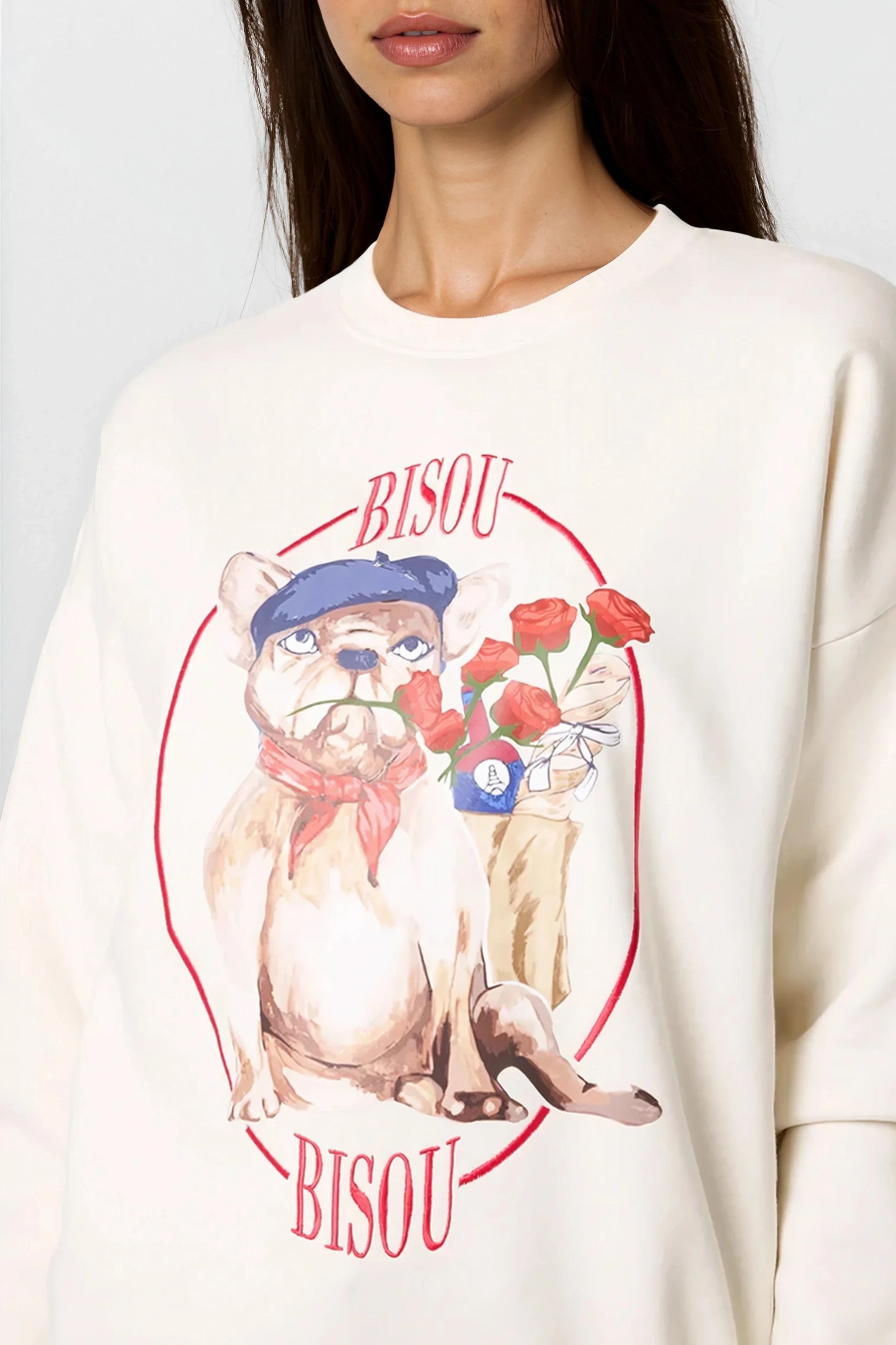 Light Beige French Bulldog Embroidered Sweatshirt