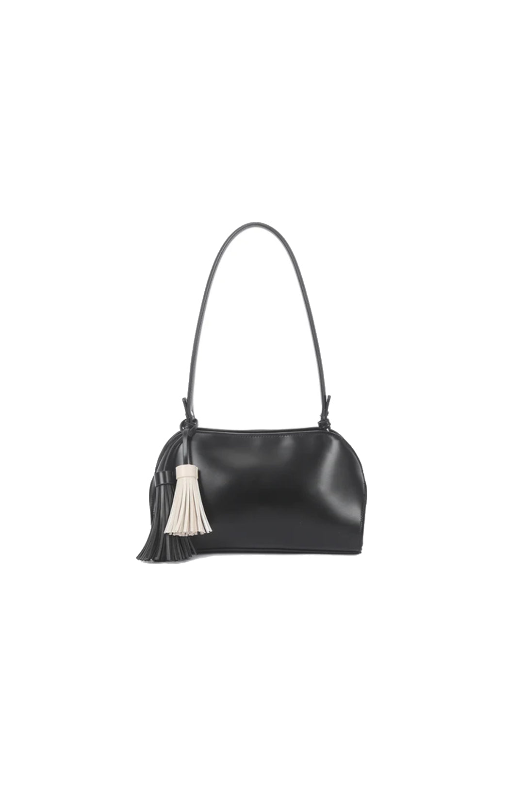 Black Faux Leather Shoulder Bag with Tassel Charms