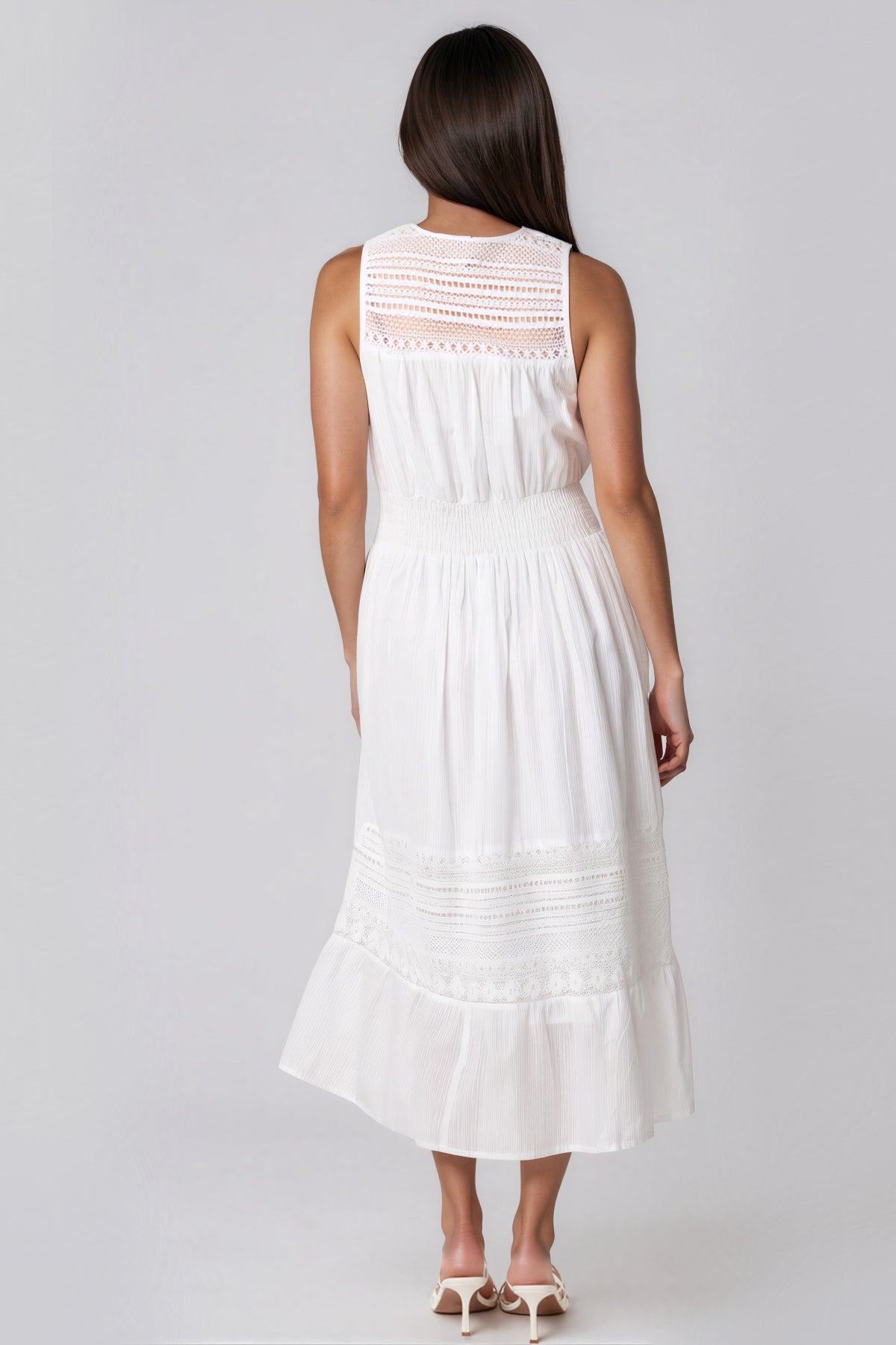 Ivory Button Through Crochet Cotton Midi Dress