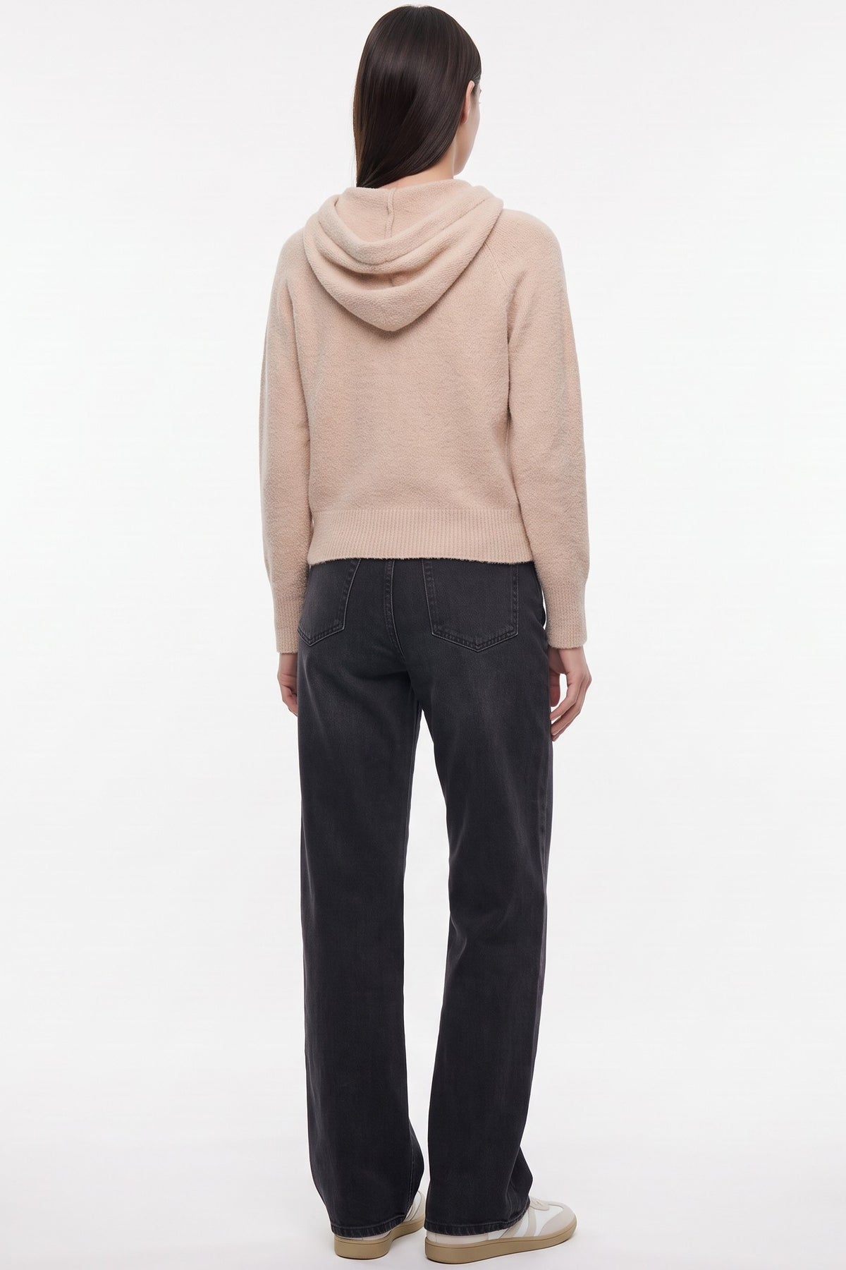 Beige Soft Knit Hooded Cardigan in Stone