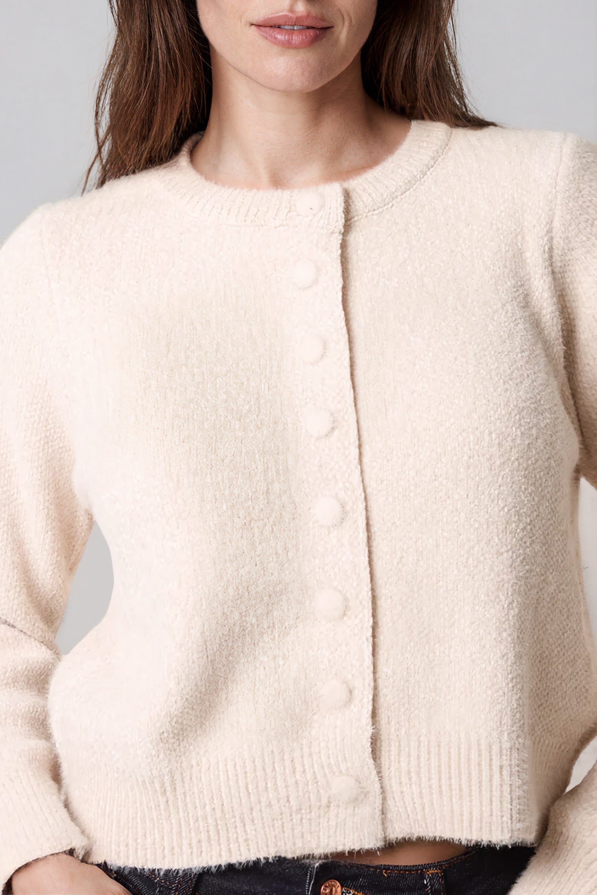 Beige Cropped Soft Knit Cardigan