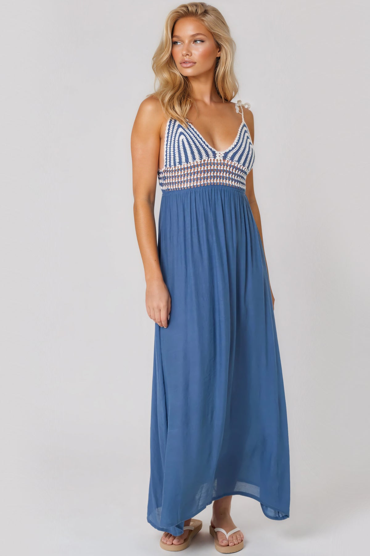 crochet top maxi dress Blue Crochet Strappy Maxi Dress