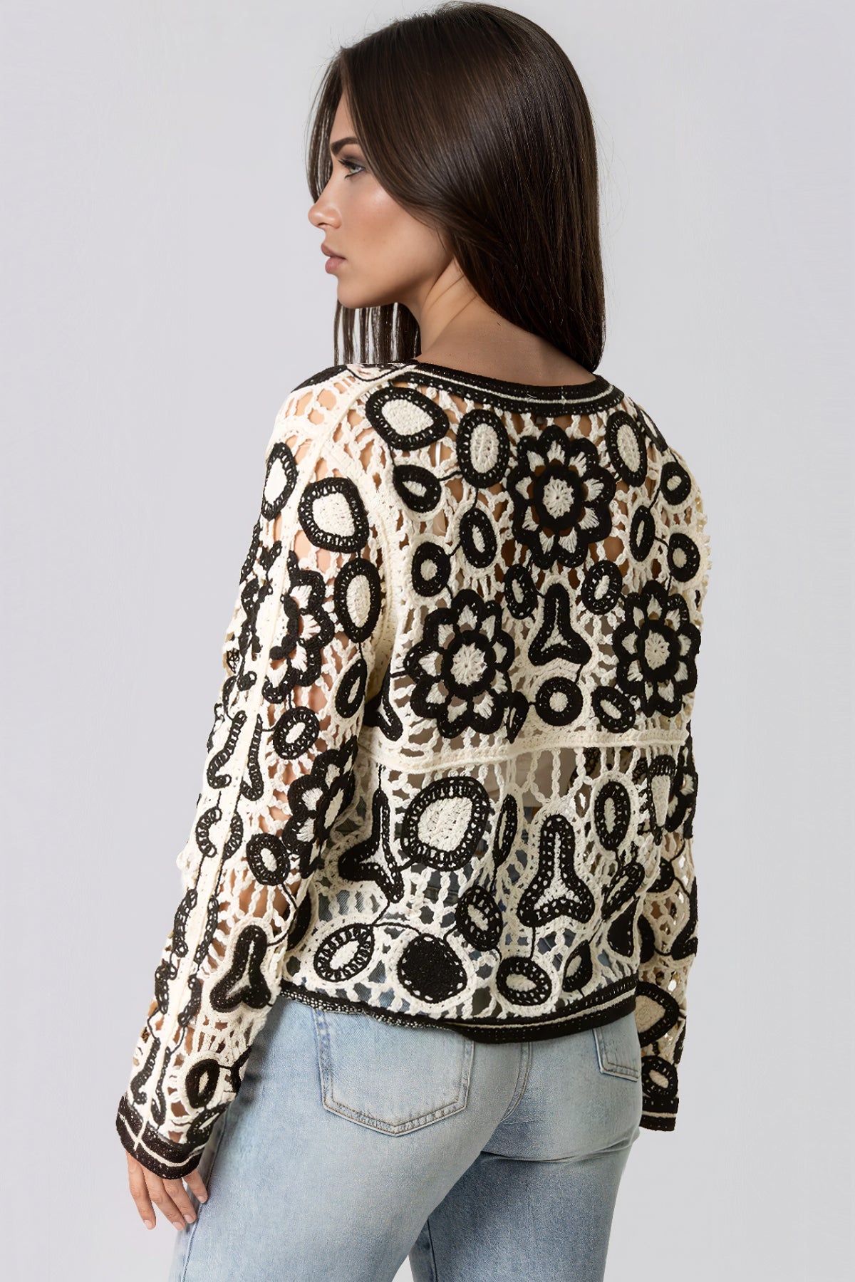 Black Floral Crochet Cardigan
