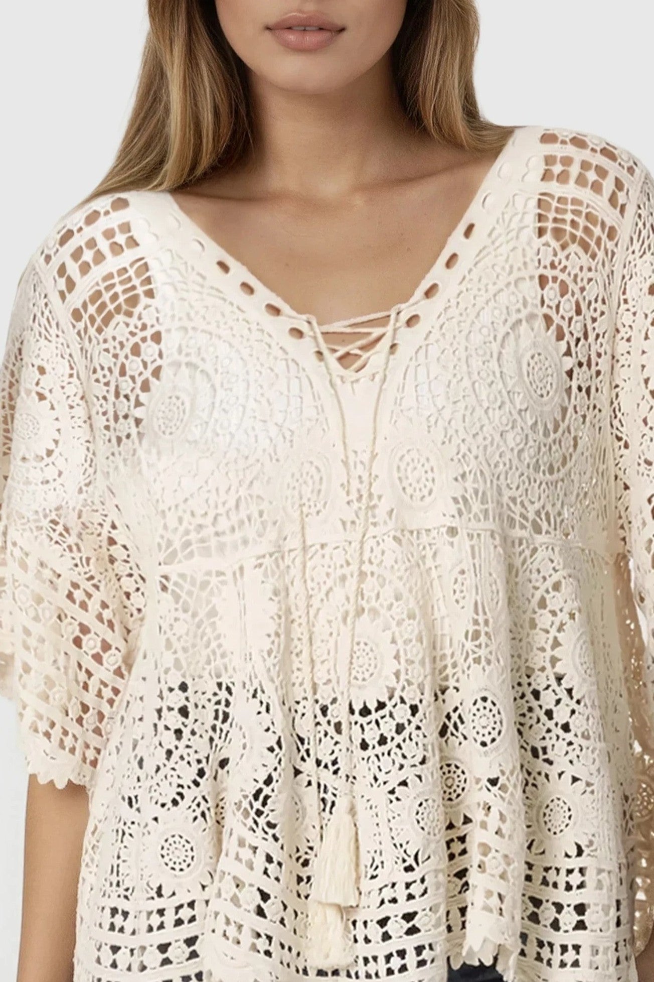 Beige Crochet Cotton Cover‑Up Top