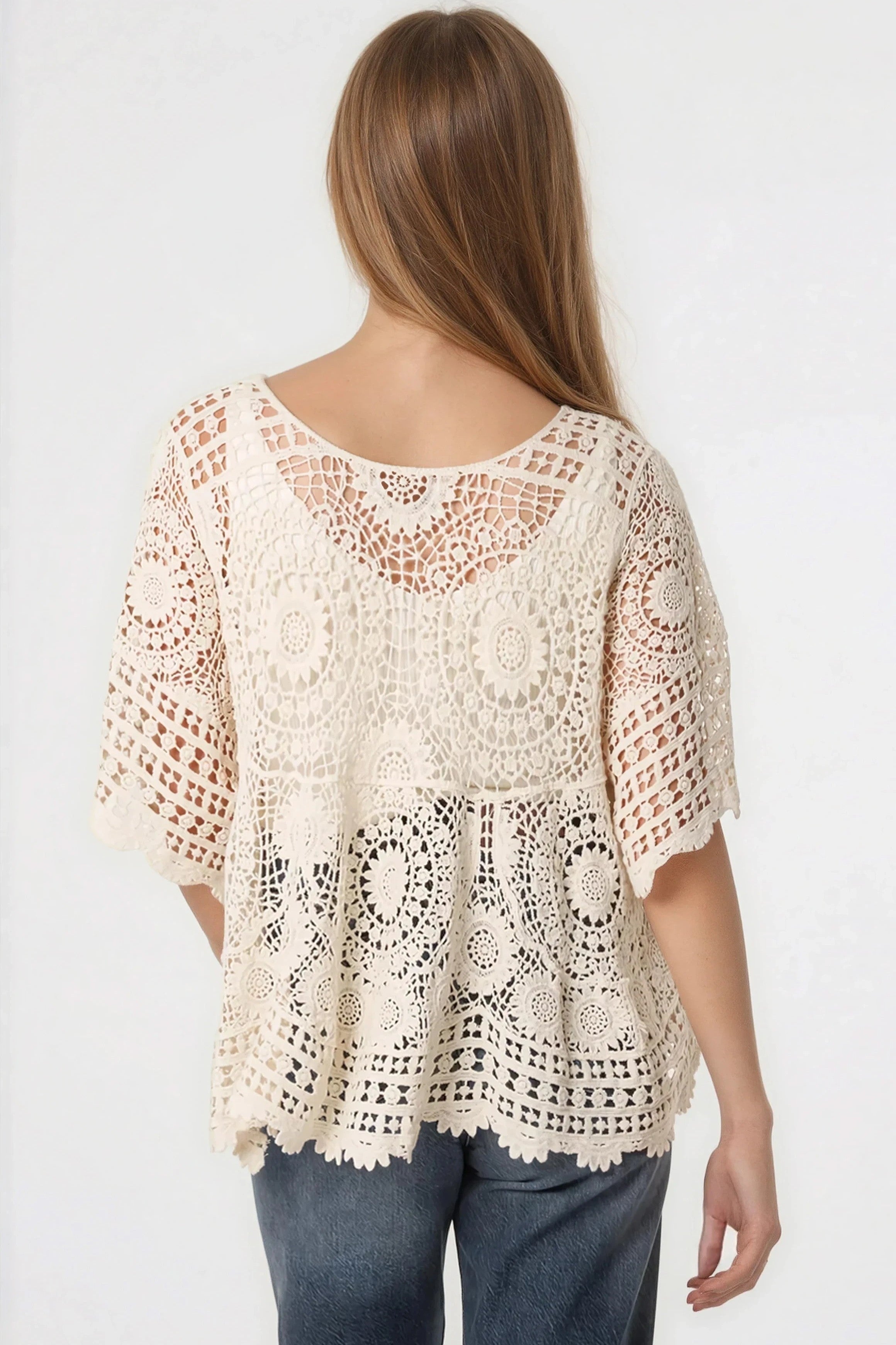 Beige Crochet Cotton Cover‑Up Top