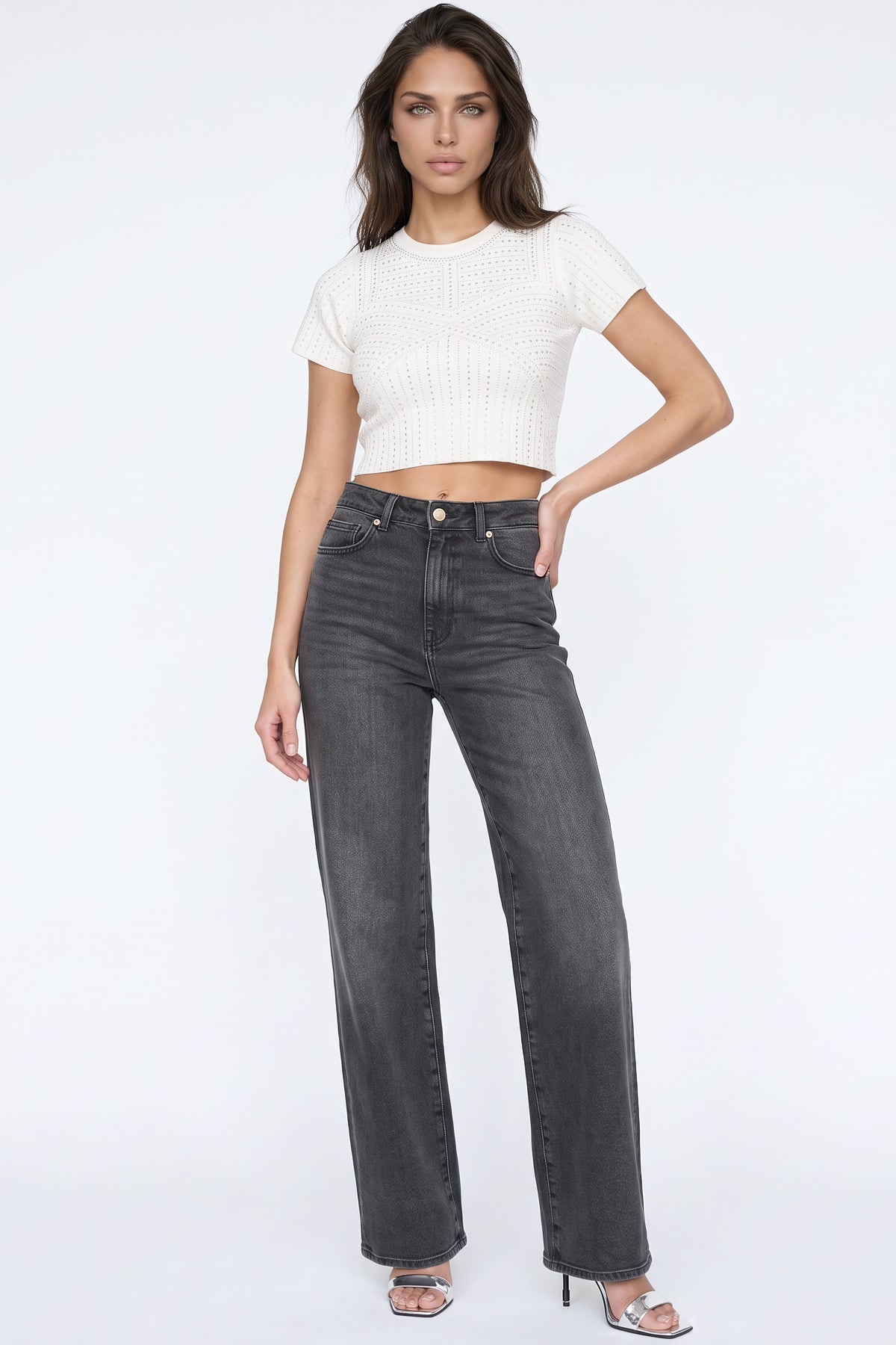 White Embellished Crop Top