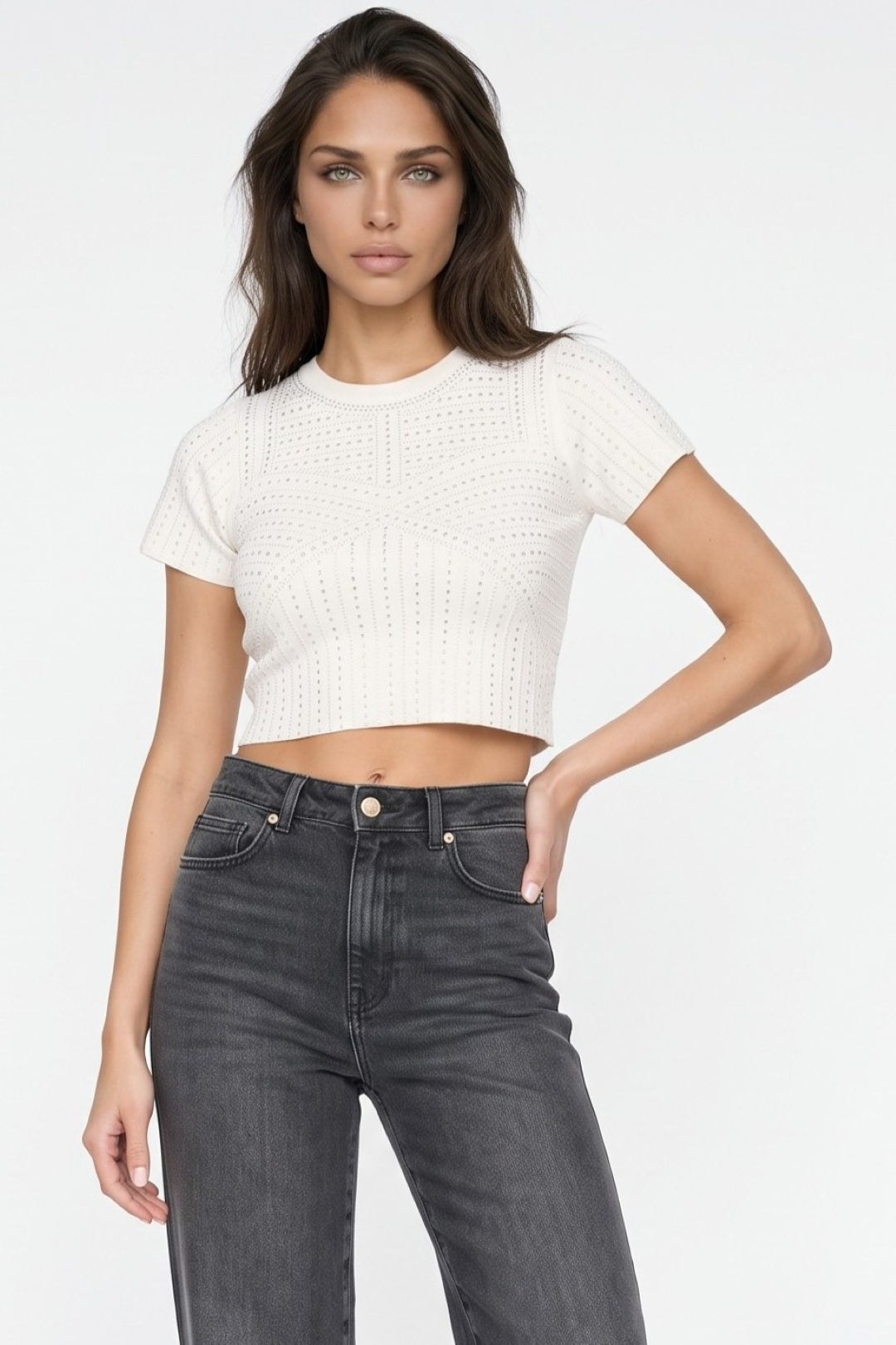 White Embellished Crop Top