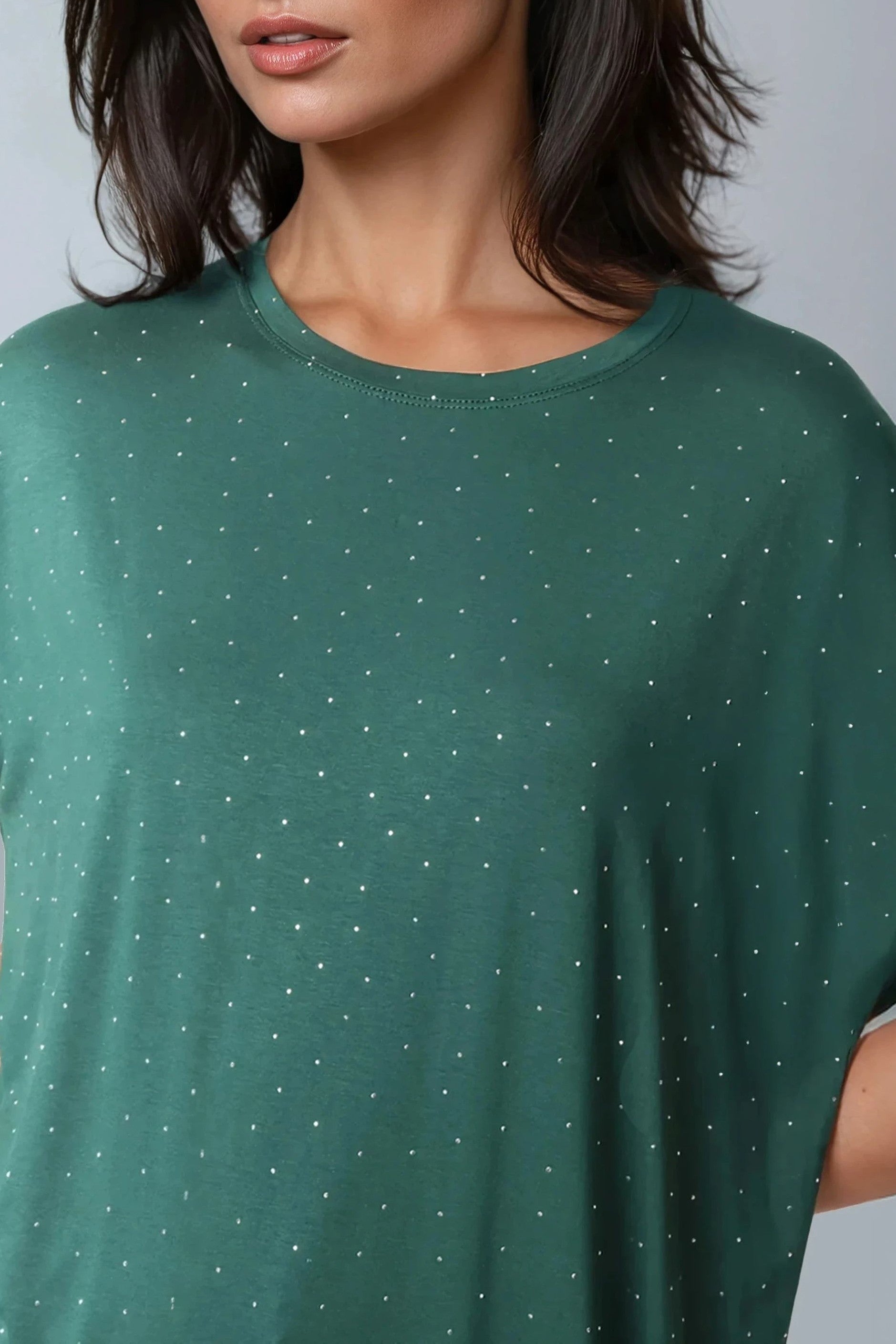 Green Embellished Round Neck T-Shirt