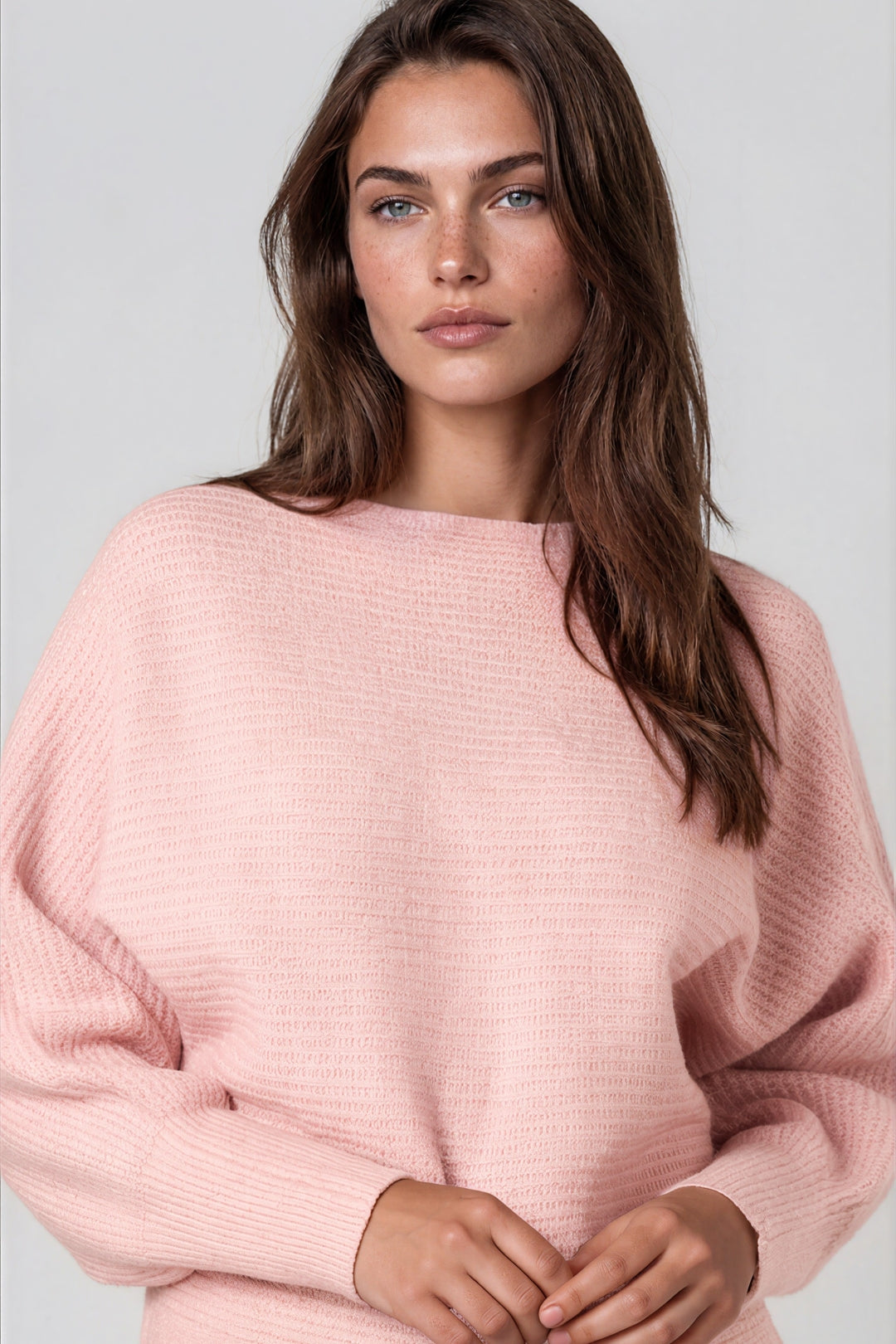 Pink Ribbed Knit Batwing Jumper