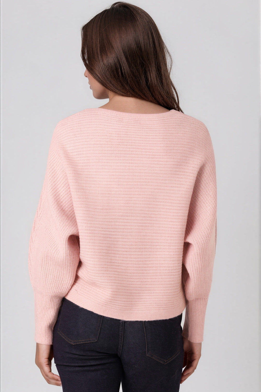 Pink Ribbed Knit Batwing Jumper