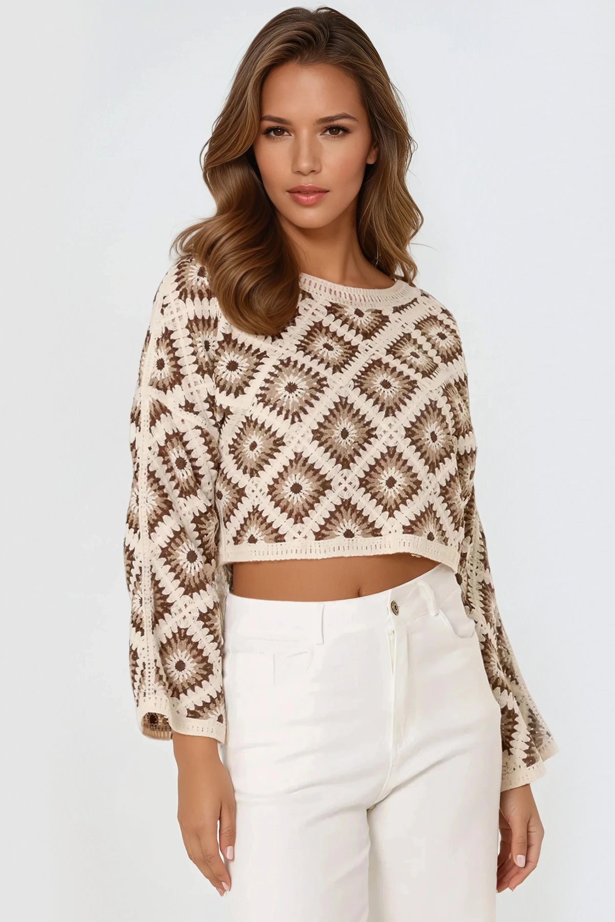 Brown Crochet Cropped Top