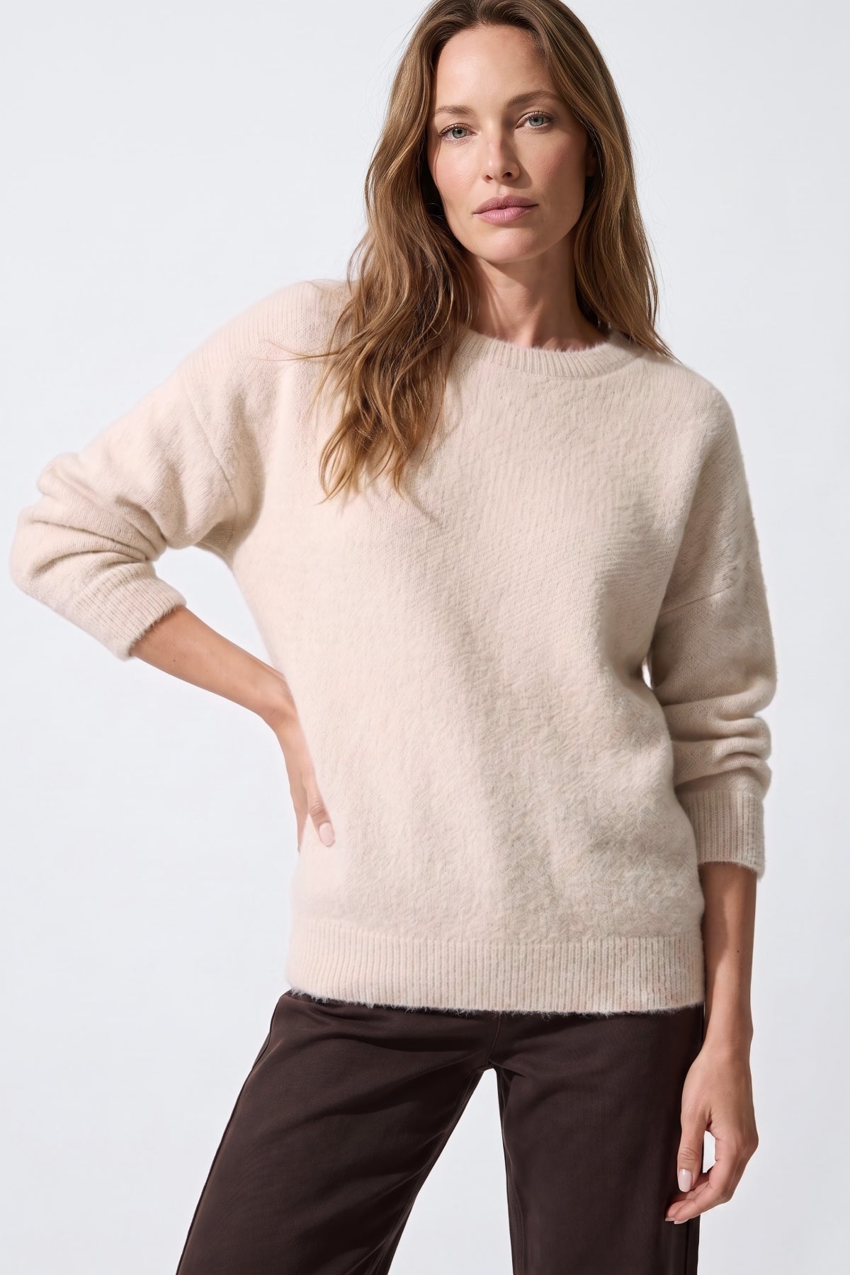 Beige Crew Neck Long Sleeve Jumper