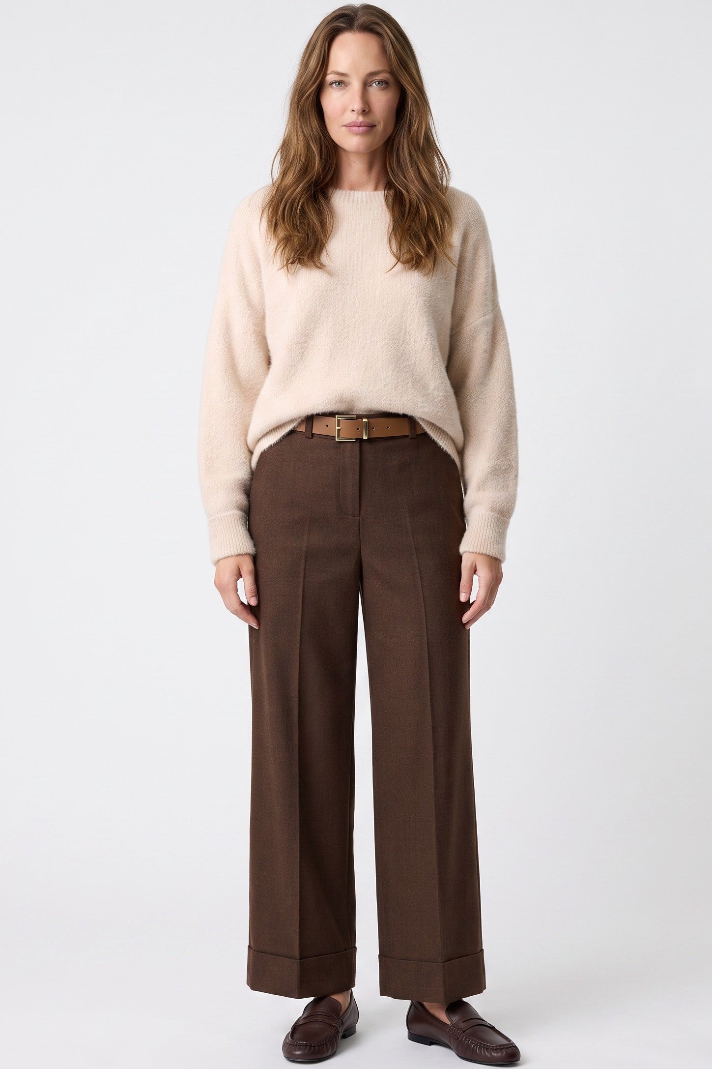 Beige Crew Neck Long Sleeve Jumper