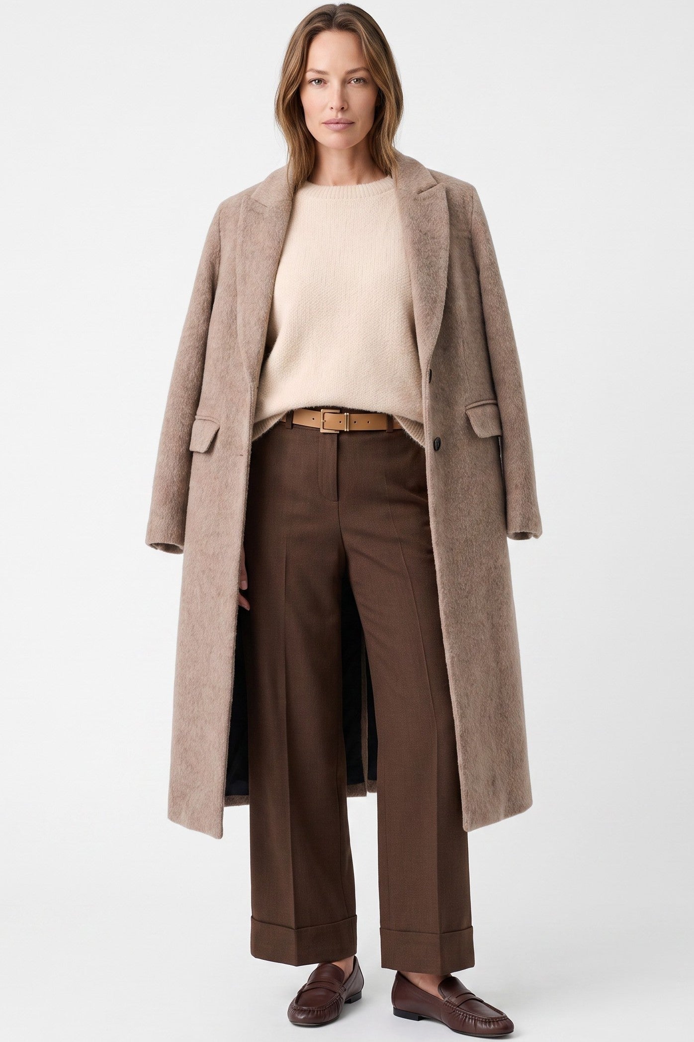 Beige Crew Neck Long Sleeve Jumper