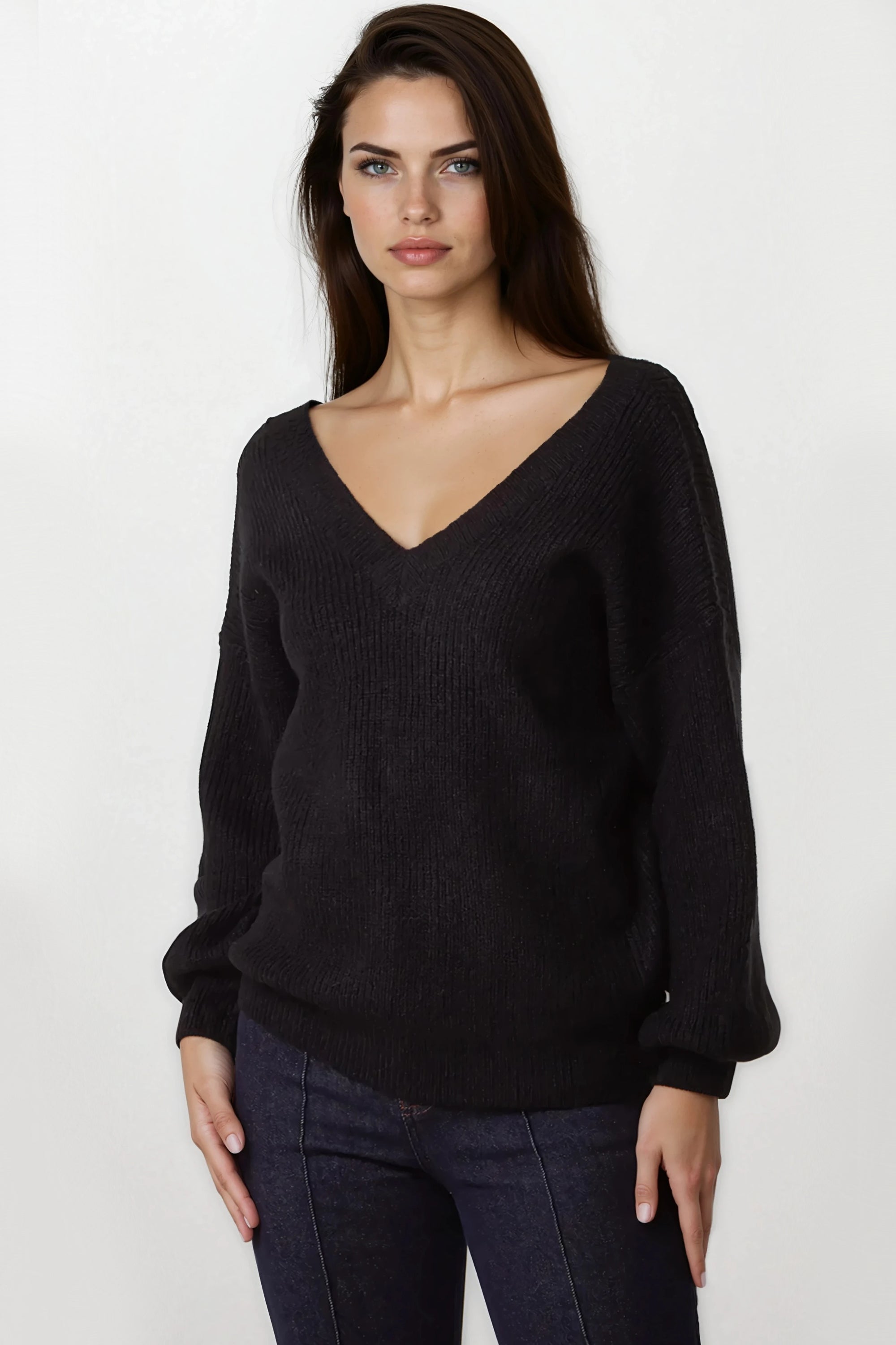 Black V-Neck Jumper
