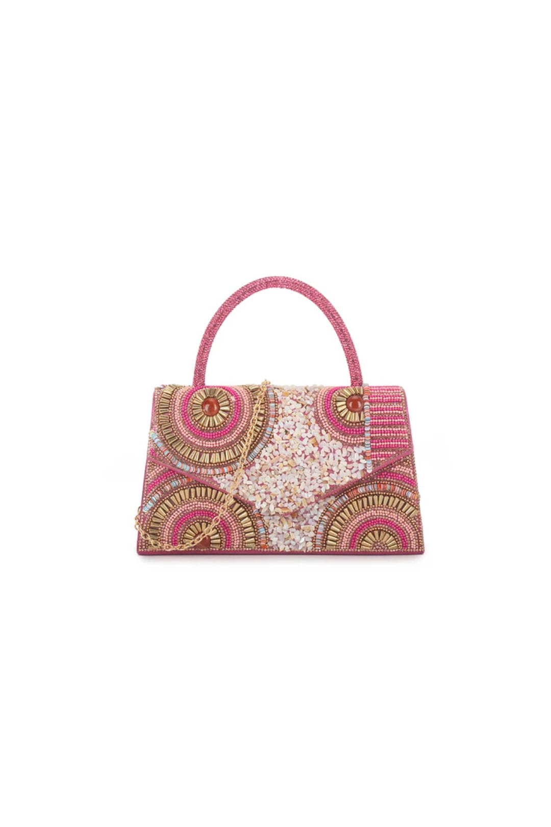 Fuchsia Embellished Top Handle Bag