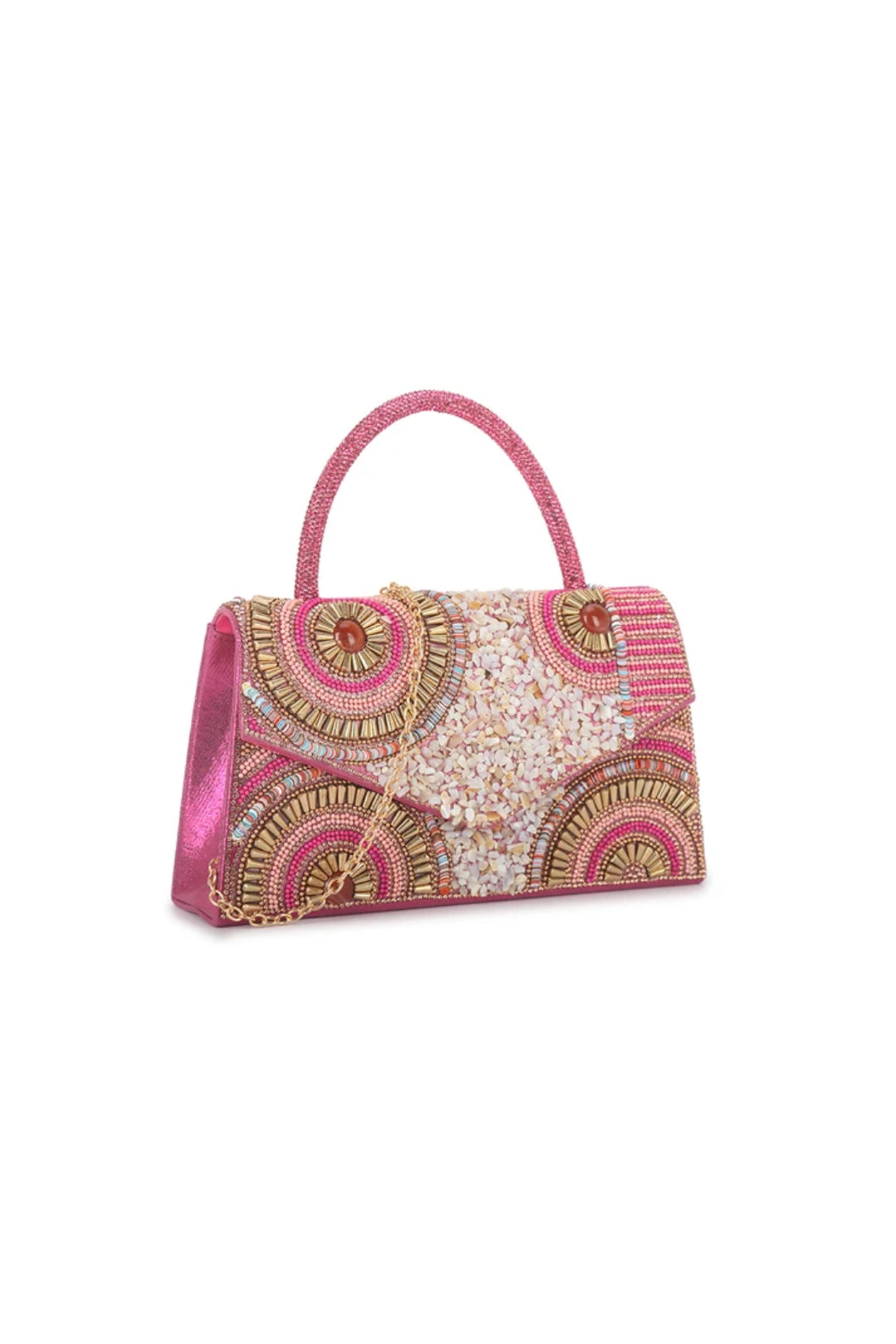 Fuchsia Embellished Top Handle Bag