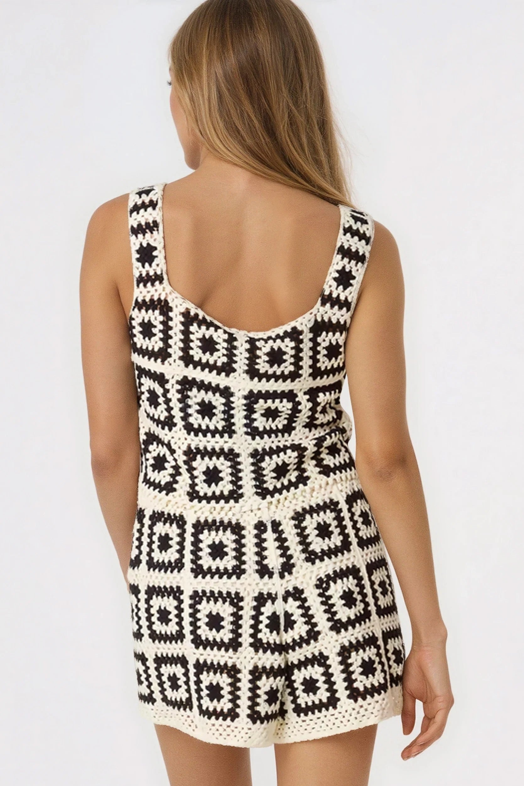 Black and Cream Crochet Top and Shorts Set