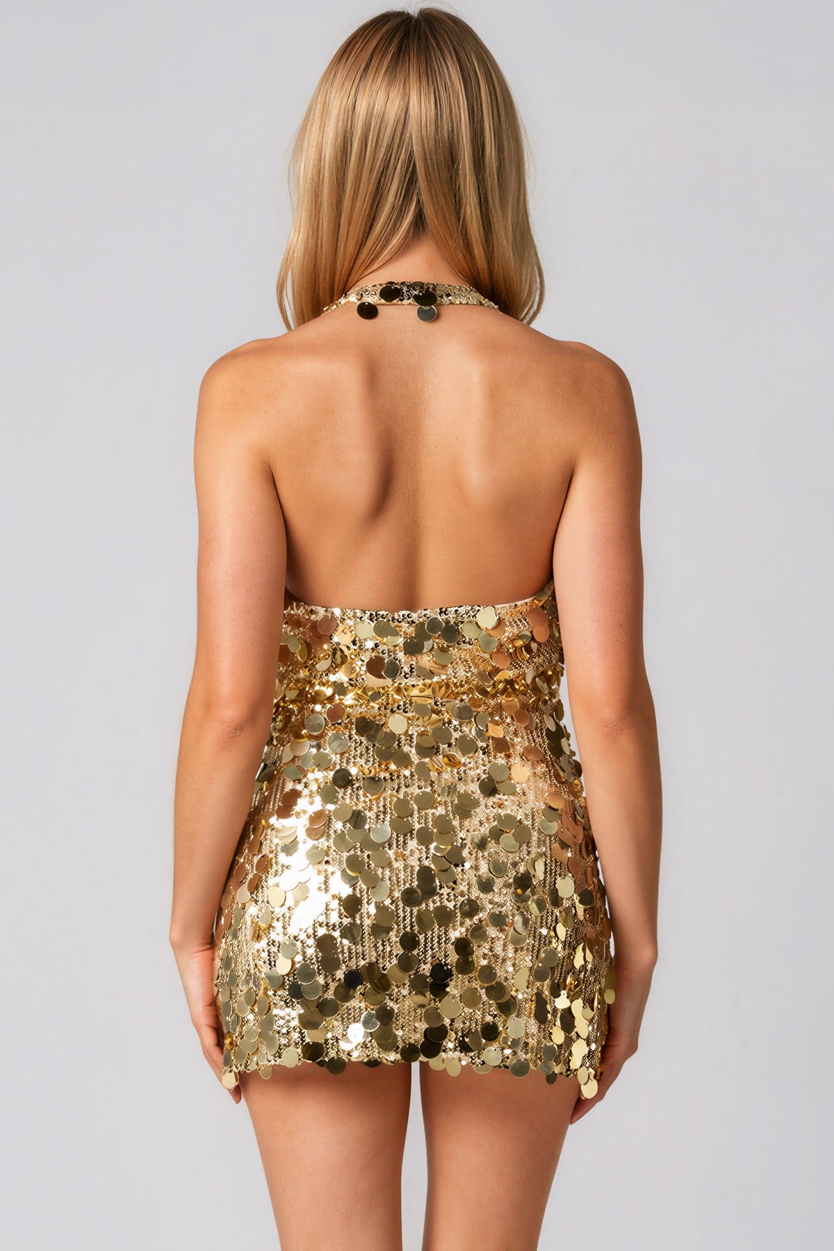 Gold Sequin Halter Neck Mini Dress