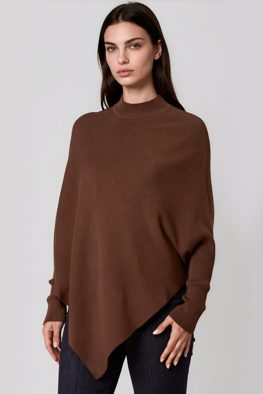 Brown Ribbed High Neck Jumper