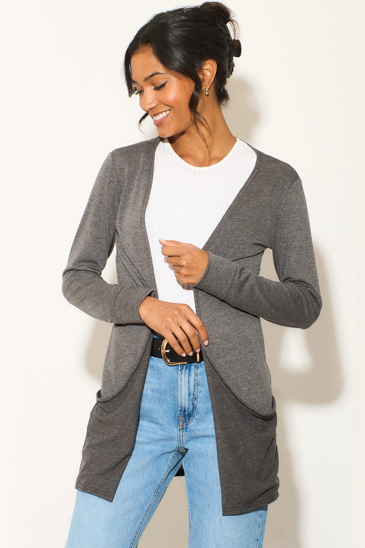 Charcoal Boyfriend Cardigan with Pockets