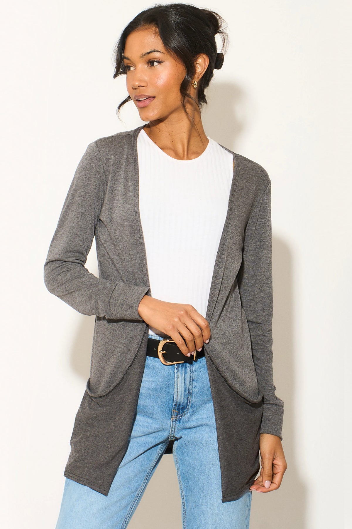 Charcoal Boyfriend Cardigan with Pockets