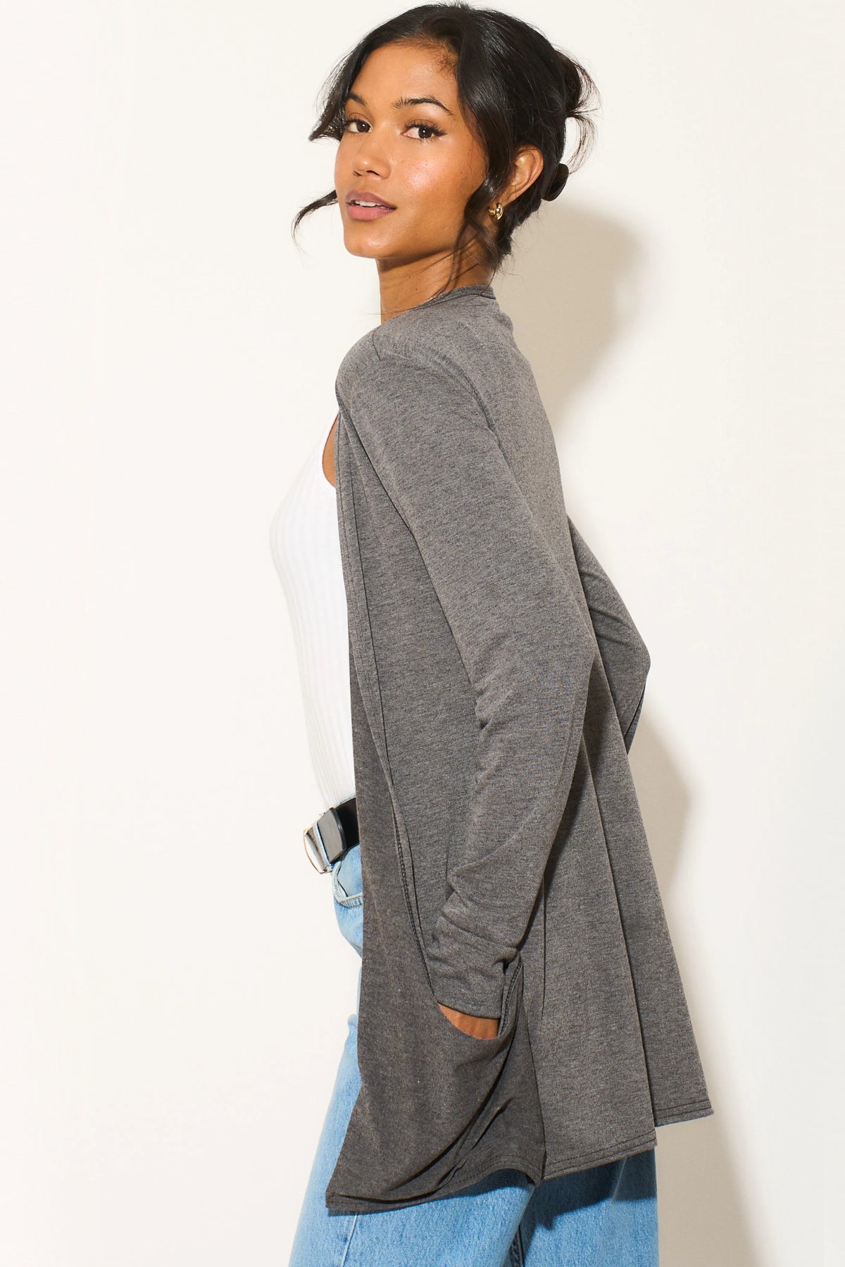 Charcoal Boyfriend Cardigan with Pockets