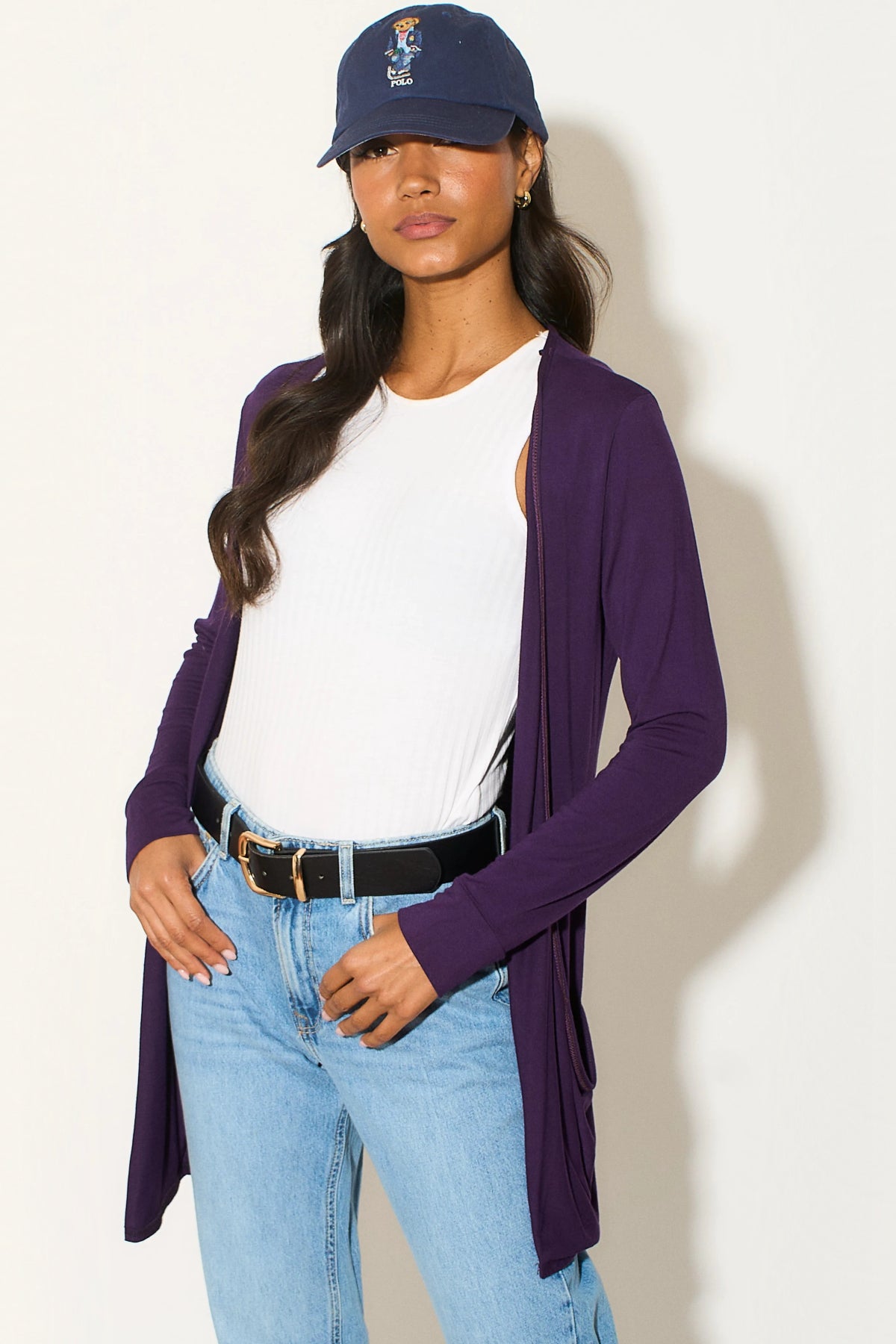 Purple Boyfriend Cardigan with Pockets